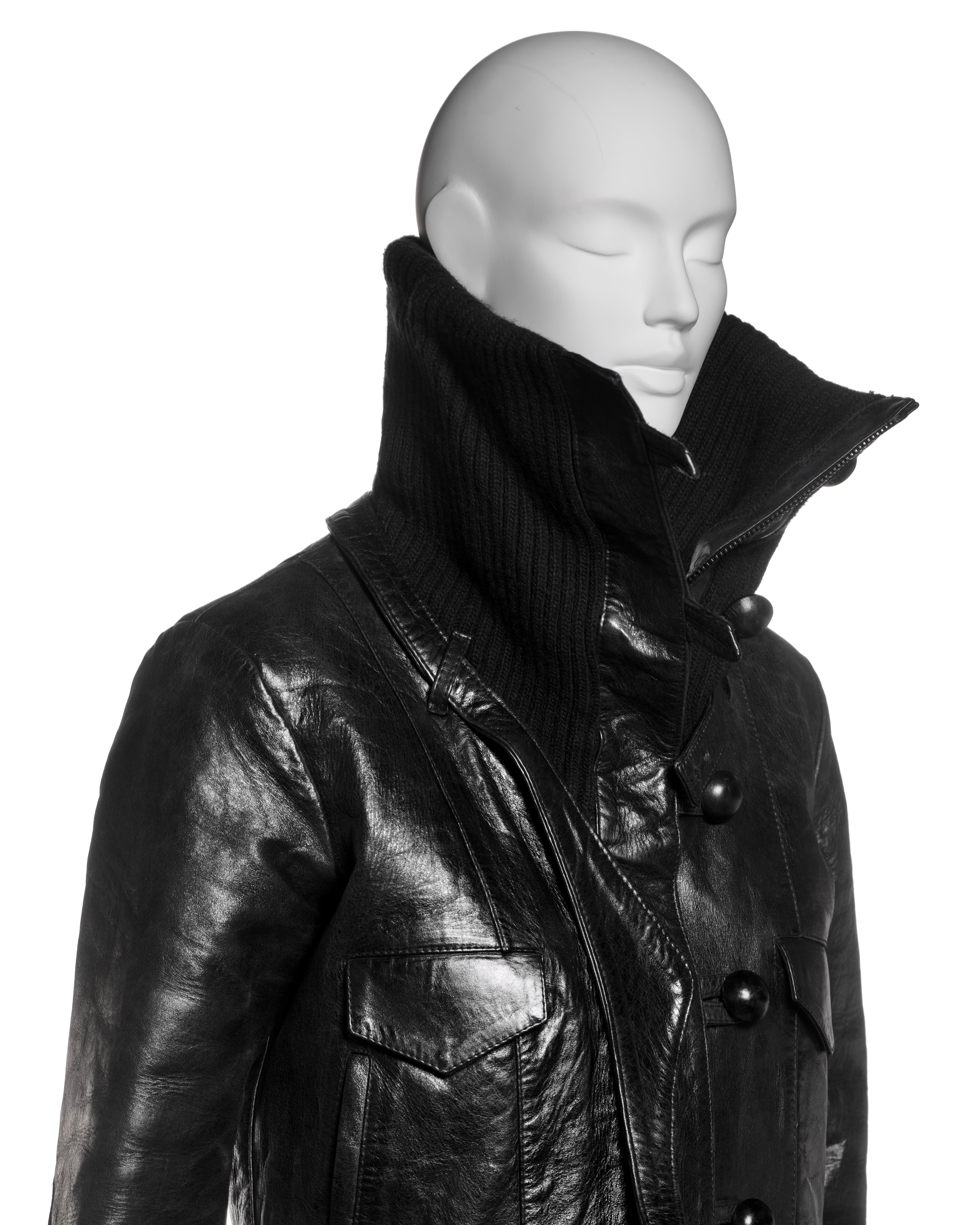 Balenciaga by Nicolas Ghesquière Black Leather Jacket with Knit Collar, FW 2002 9