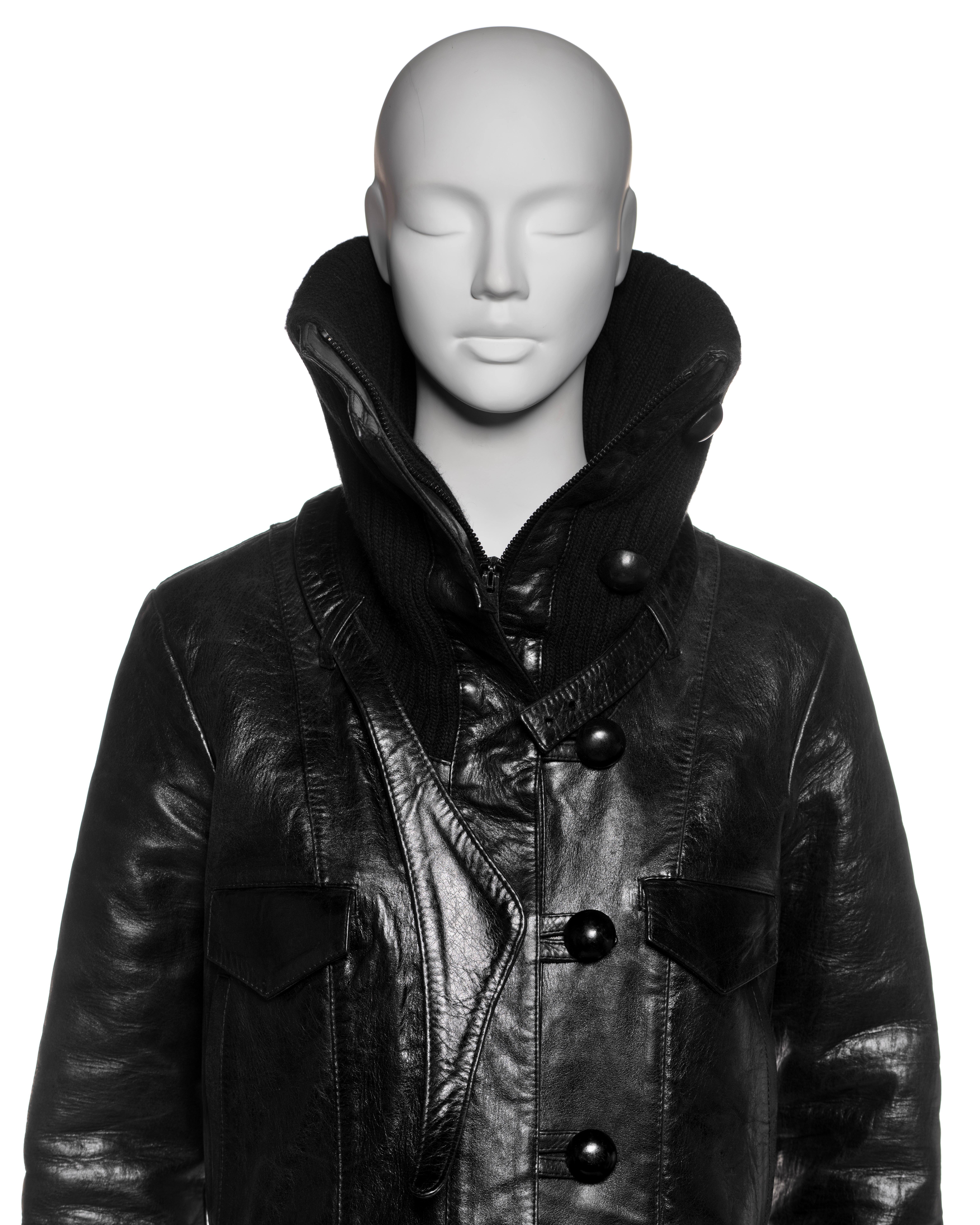 Balenciaga by Nicolas Ghesquière Black Leather Jacket with Knit Collar, FW 2002 In Good Condition In London, GB