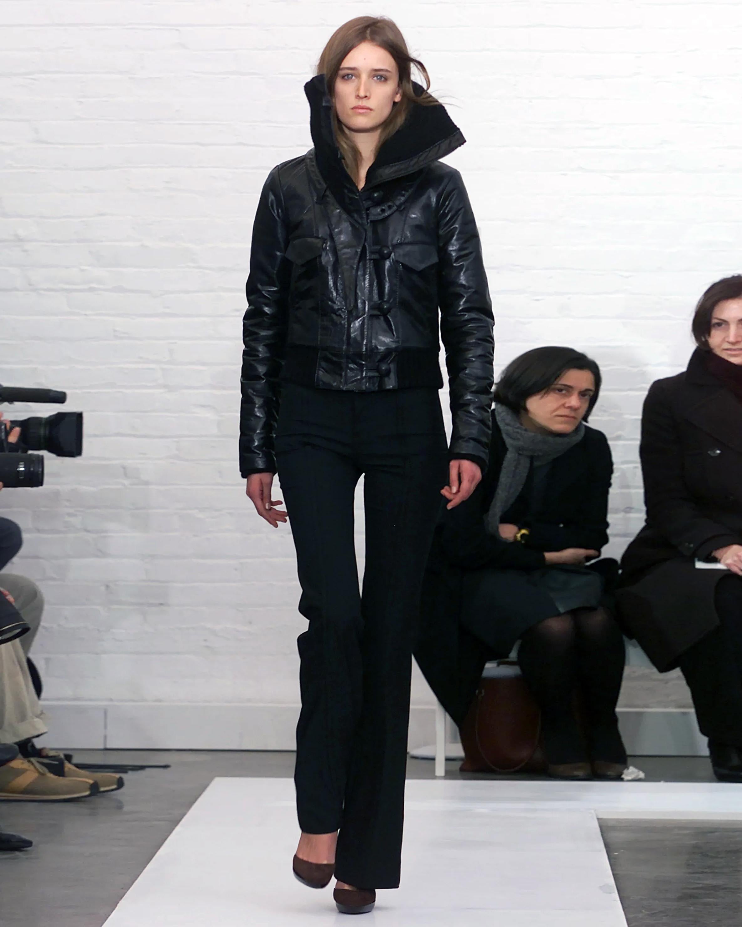 Women's Balenciaga by Nicolas Ghesquière Black Leather Jacket with Knit Collar, FW 2002
