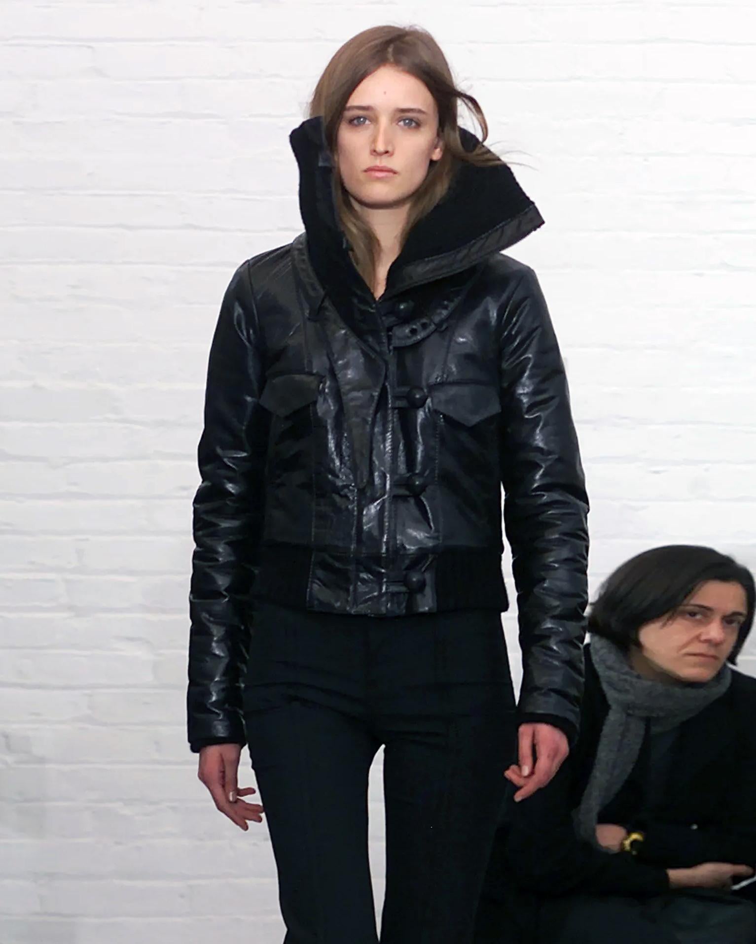 Balenciaga by Nicolas Ghesquière Black Leather Jacket with Knit Collar, FW 2002 1