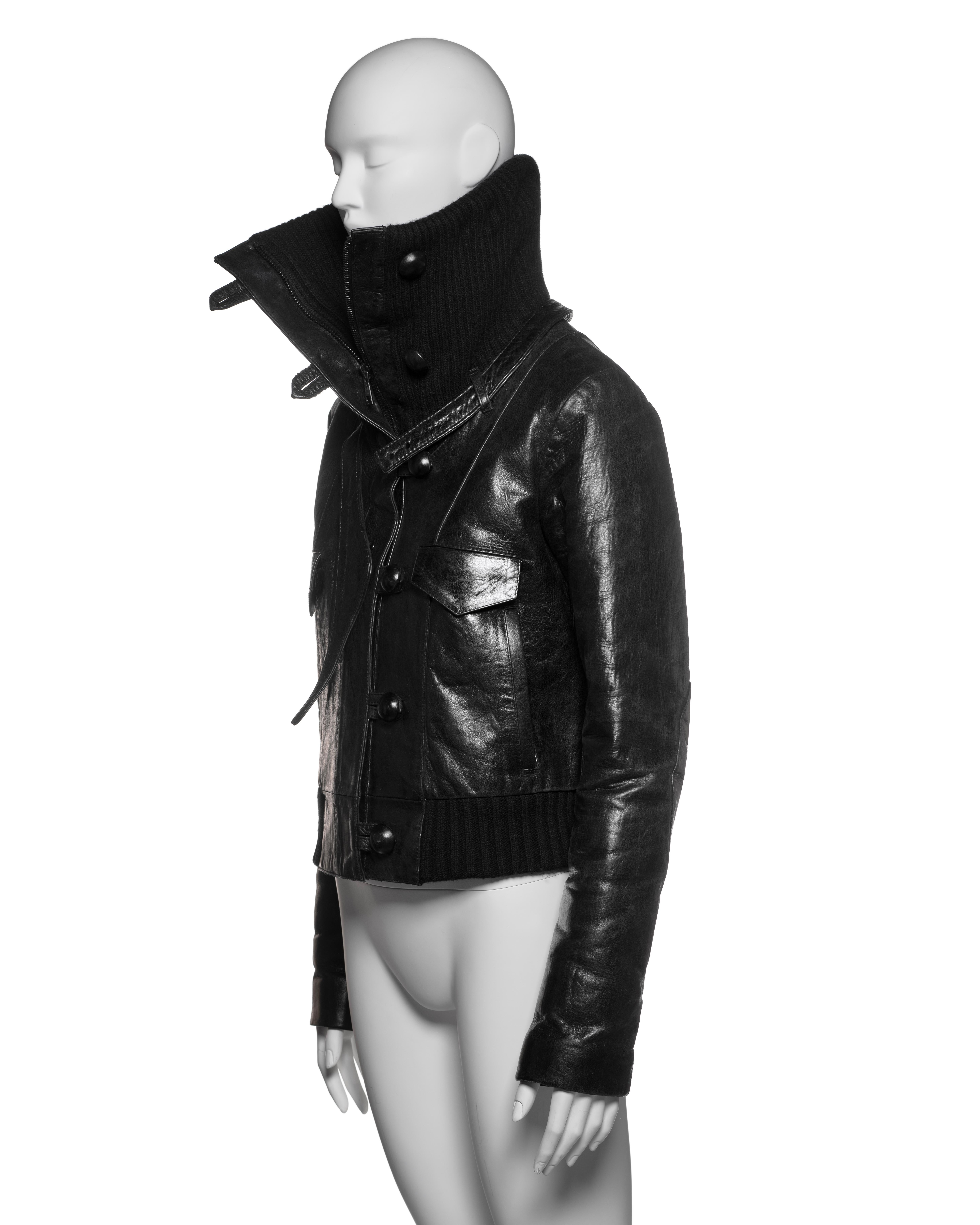 Balenciaga by Nicolas Ghesquière Black Leather Jacket with Knit Collar, FW 2002 2