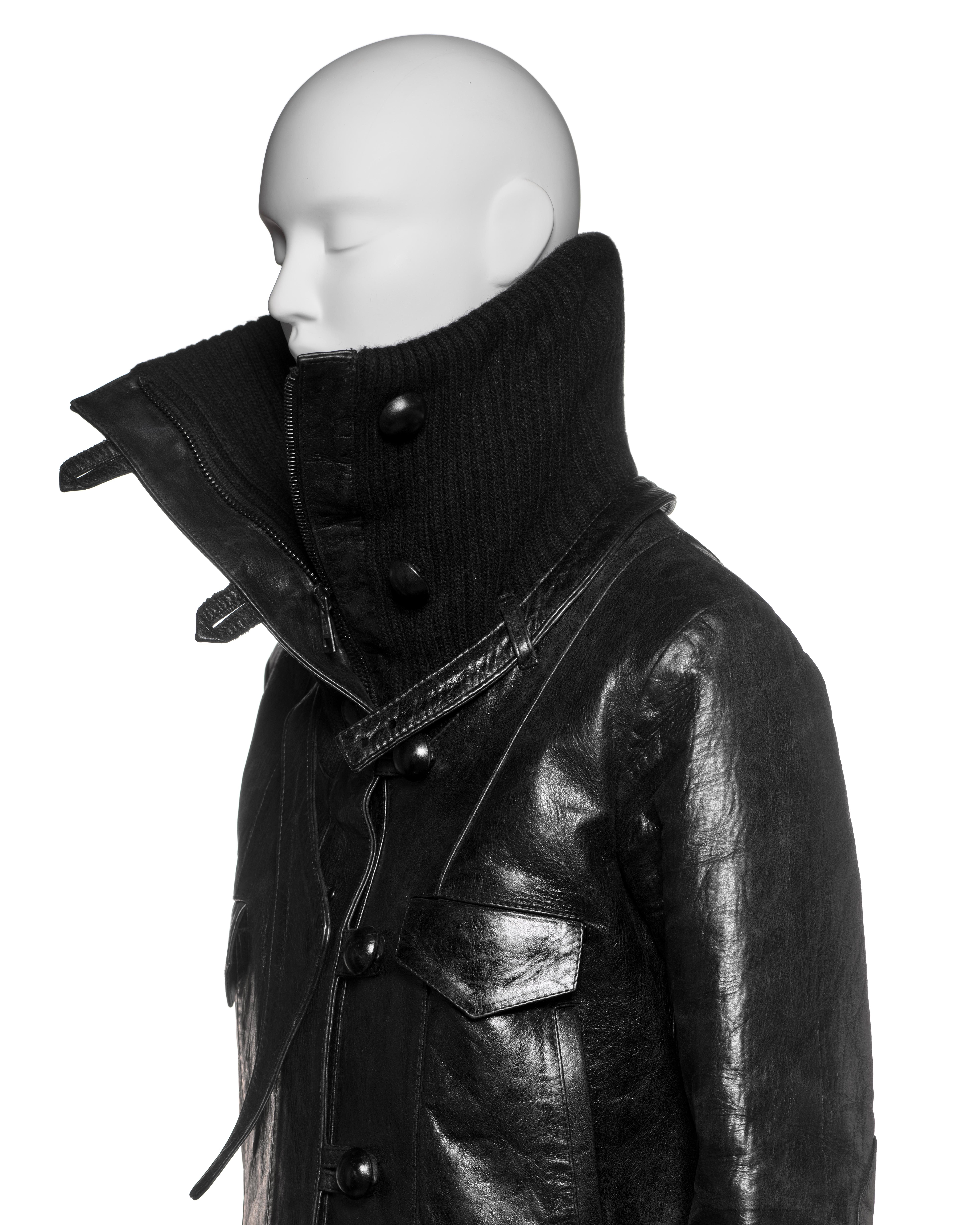 Balenciaga by Nicolas Ghesquière Black Leather Jacket with Knit Collar, FW 2002 3