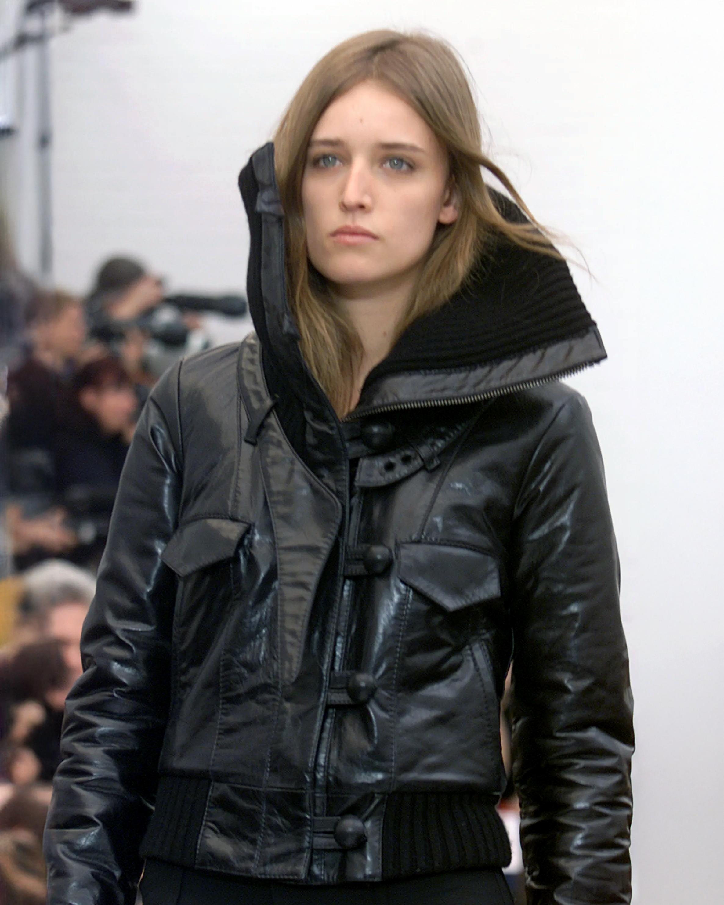 Balenciaga by Nicolas Ghesquière Black Leather Jacket with Knit Collar, FW 2002 4