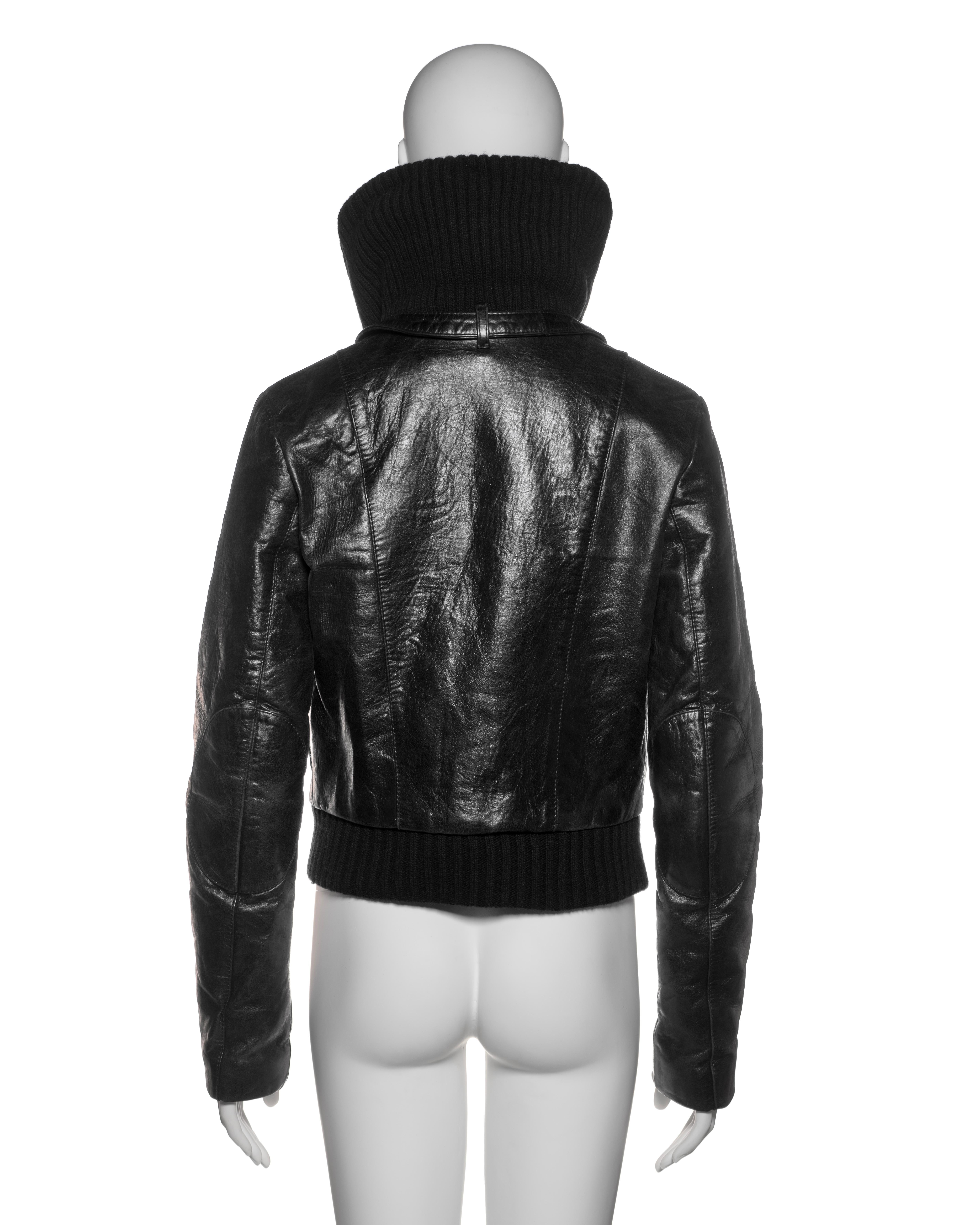 Balenciaga by Nicolas Ghesquière Black Leather Jacket with Knit Collar, FW 2002 5