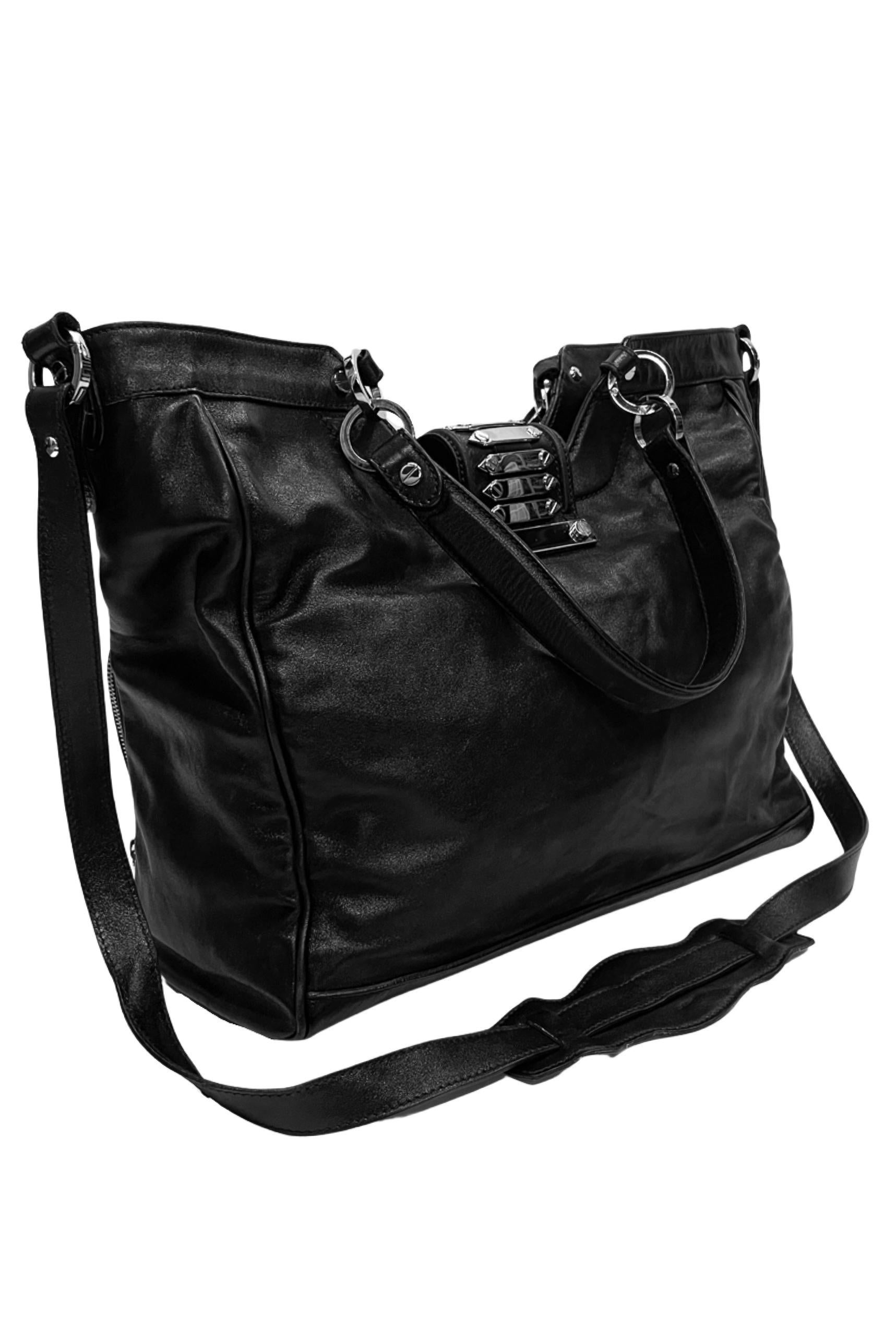 Balenciaga by Nicolas Ghesquiere Black Leather & Studded Chrome Bag 2007 For Sale 1