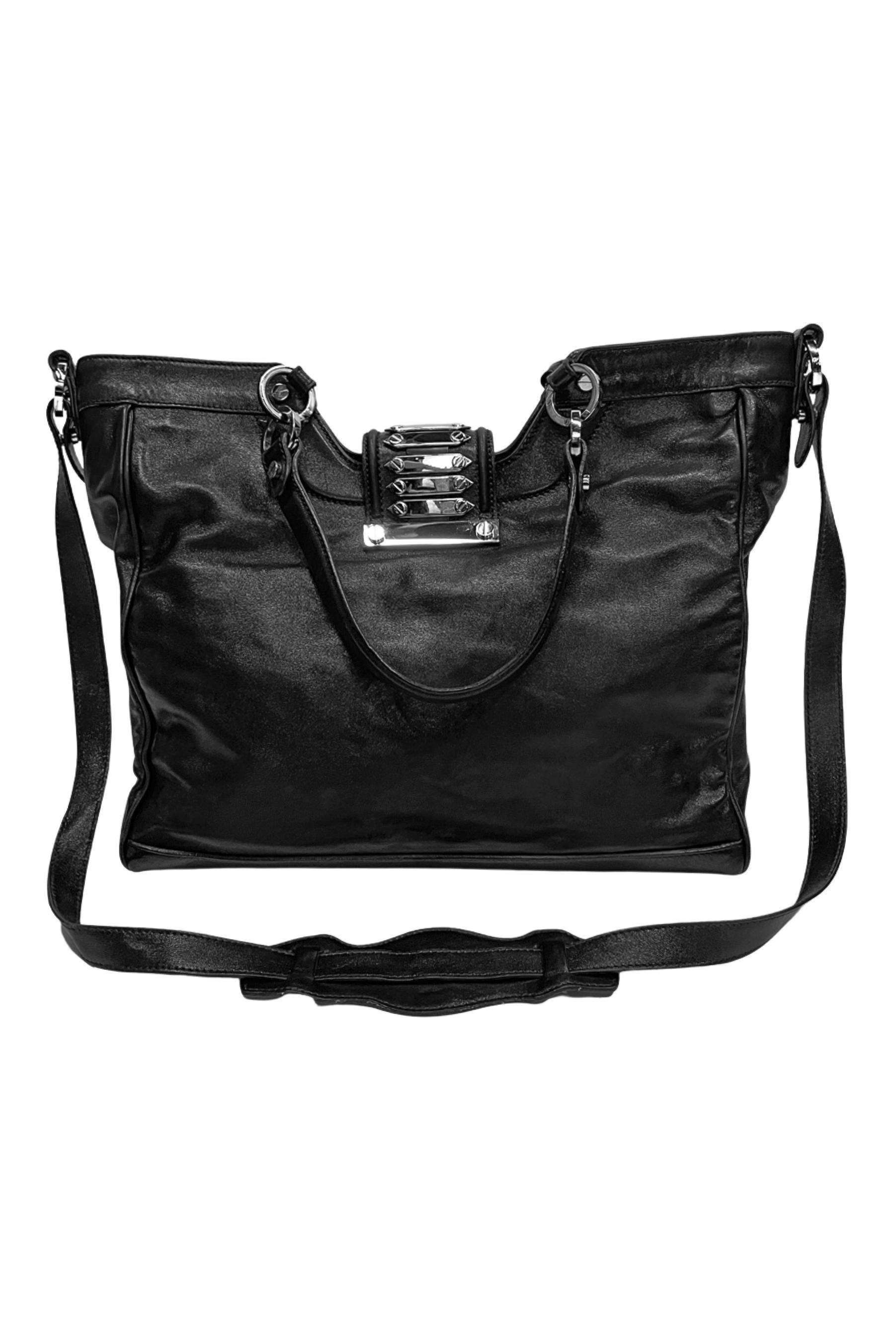 Balenciaga by Nicolas Ghesquiere Black Leather & Studded Chrome Bag 2007 For Sale 2