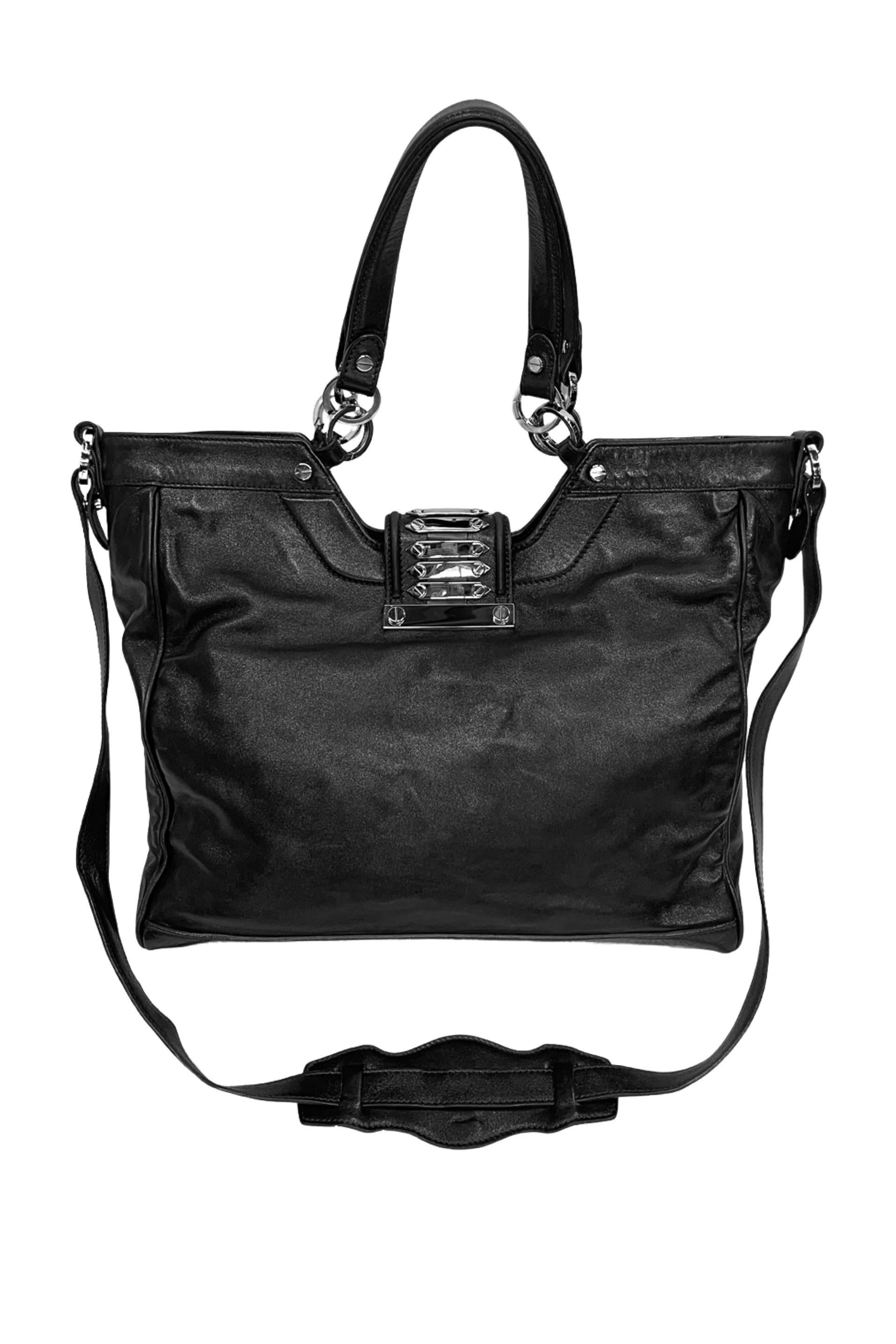 Balenciaga by Nicolas Ghesquiere Black Leather & Studded Chrome Bag 2007 For Sale 3