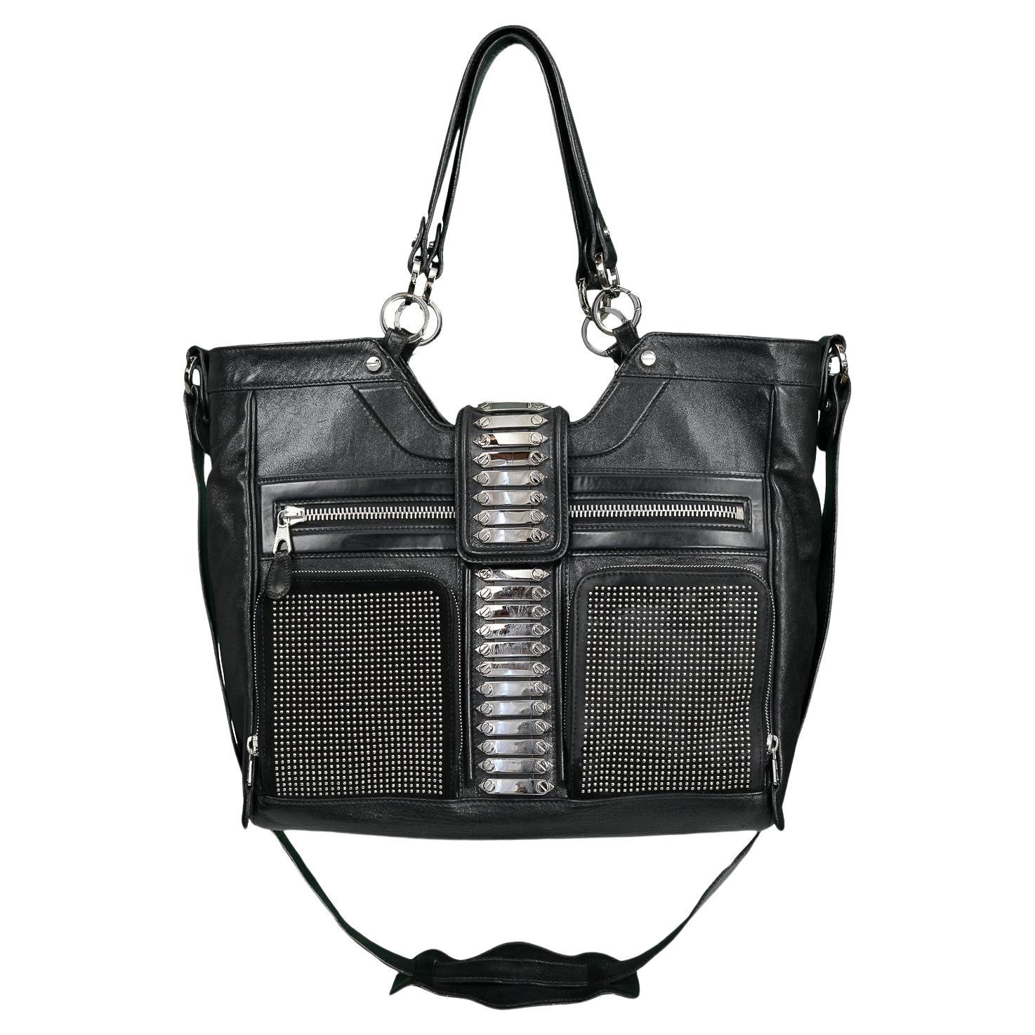 Balenciaga by Nicolas Ghesquiere Black Leather & Studded Chrome Bag 2007 For Sale