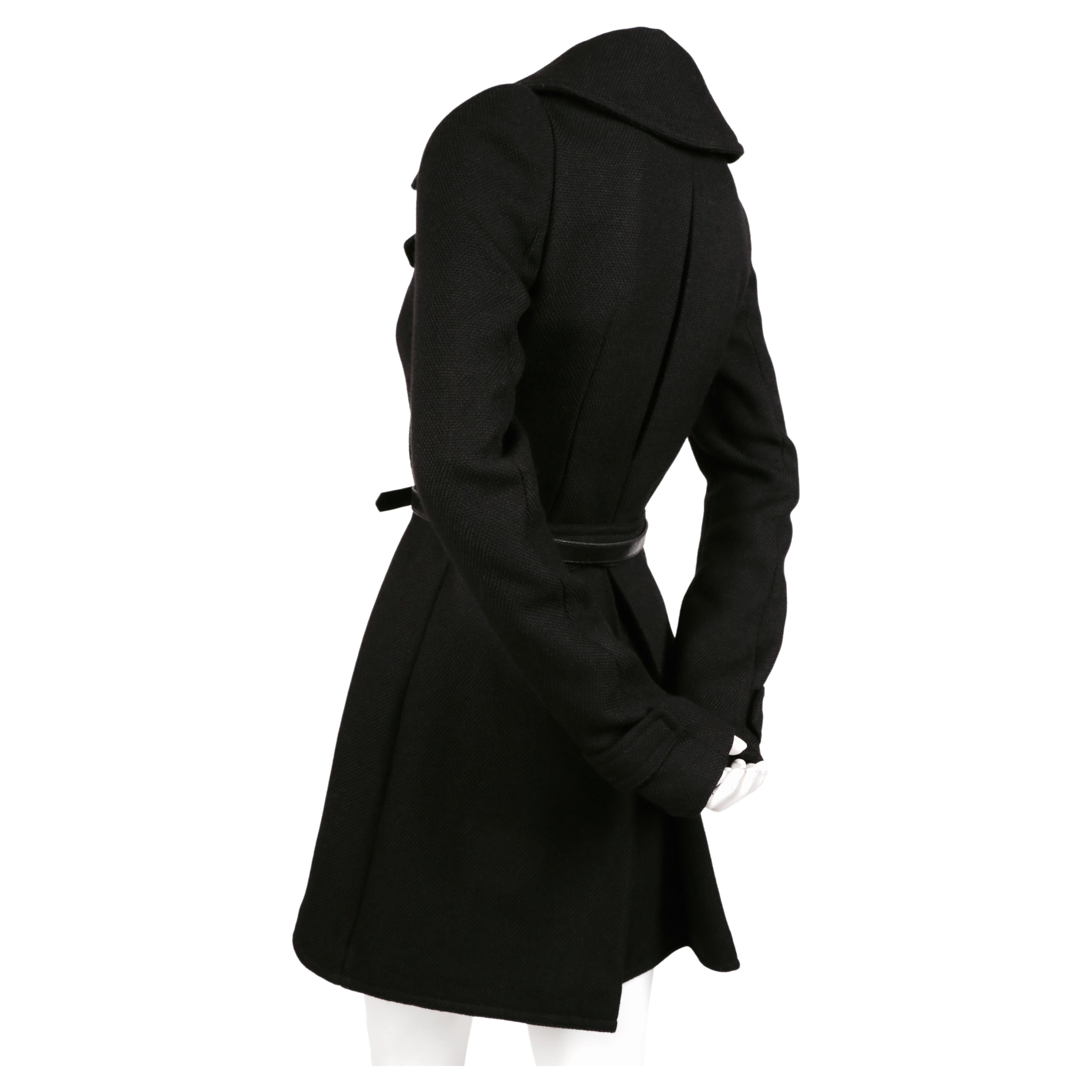 Black Balenciaga by Nicolas Ghesquiere black runway coat with leather belt, 2002  For Sale