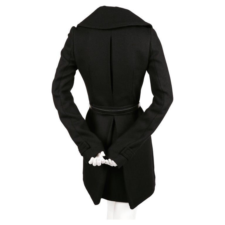 Balenciaga by Nicolas Ghesquiere black runway coat with leather belt, 2002  For Sale at 1stDibs