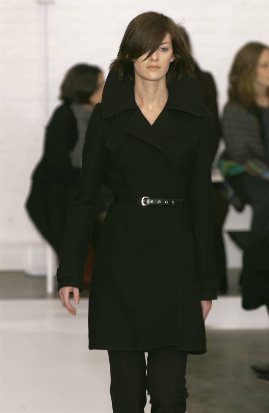 Balenciaga by Nicolas Ghesquiere black runway coat with leather belt, 2002  For Sale 4