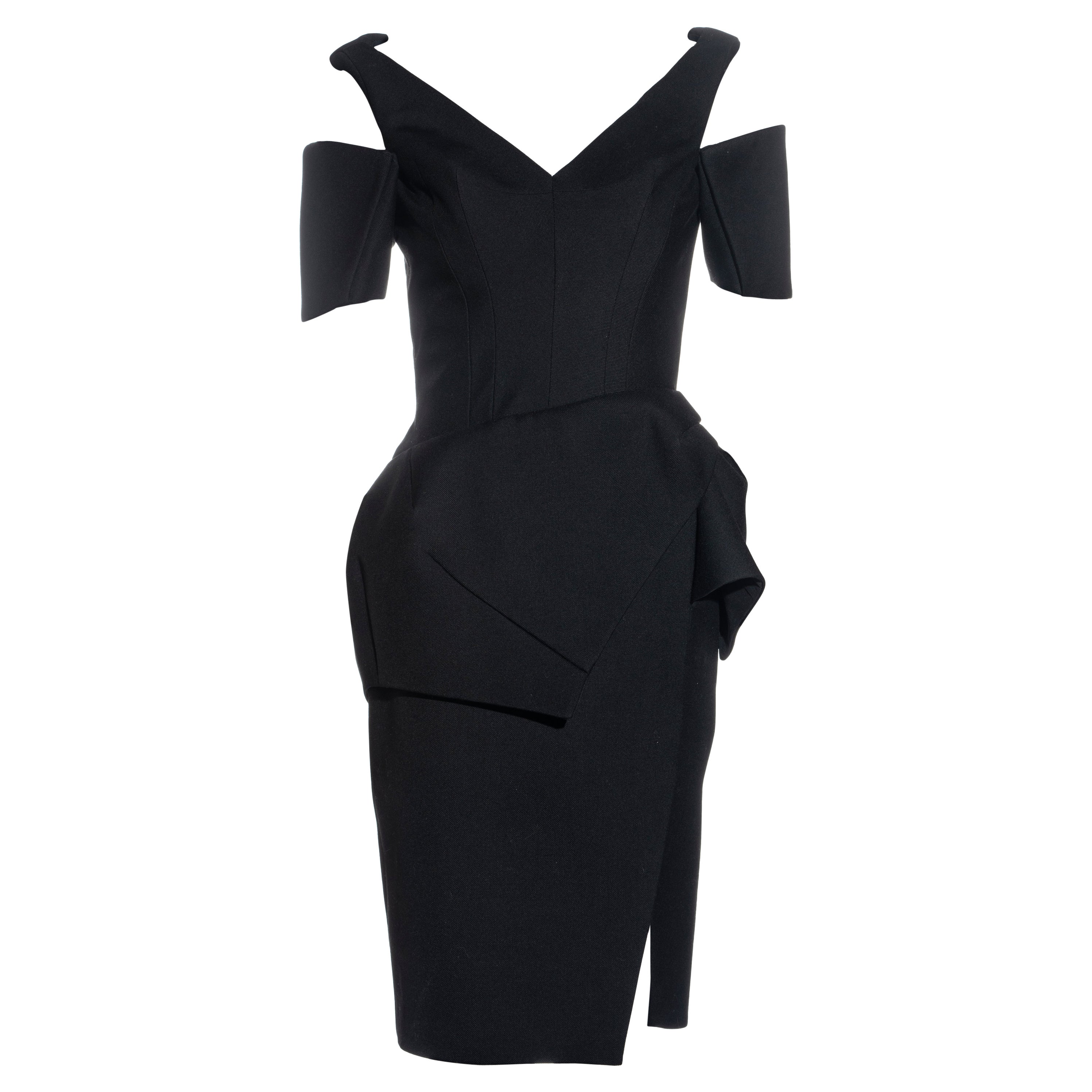 Balenciaga by Nicolas Ghesquière black wool structured cocktail dress, fw 2008