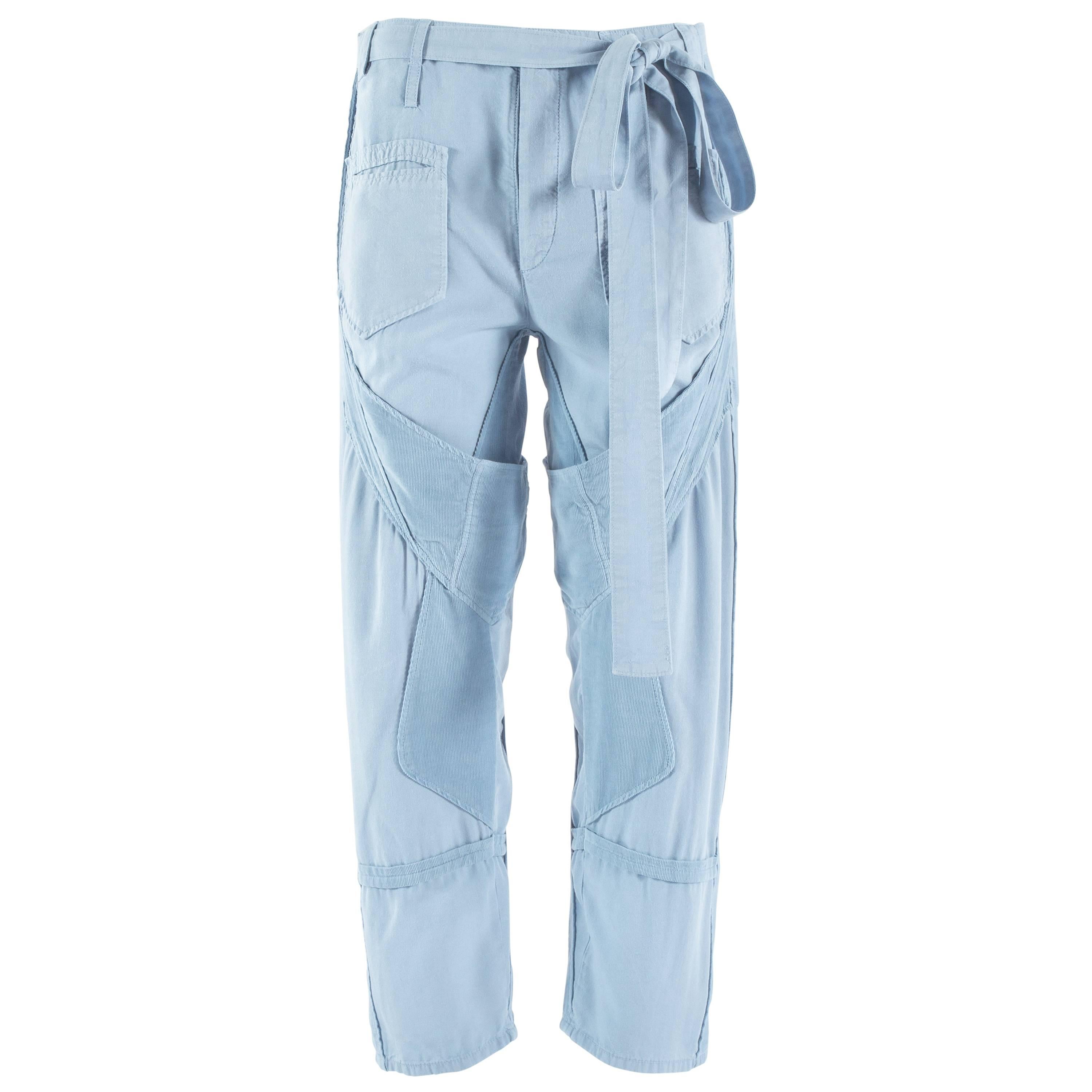 Pantalon cargo en coton bleu et velours côtelé Balenciaga by Nicolas Ghesquière, ss 2002