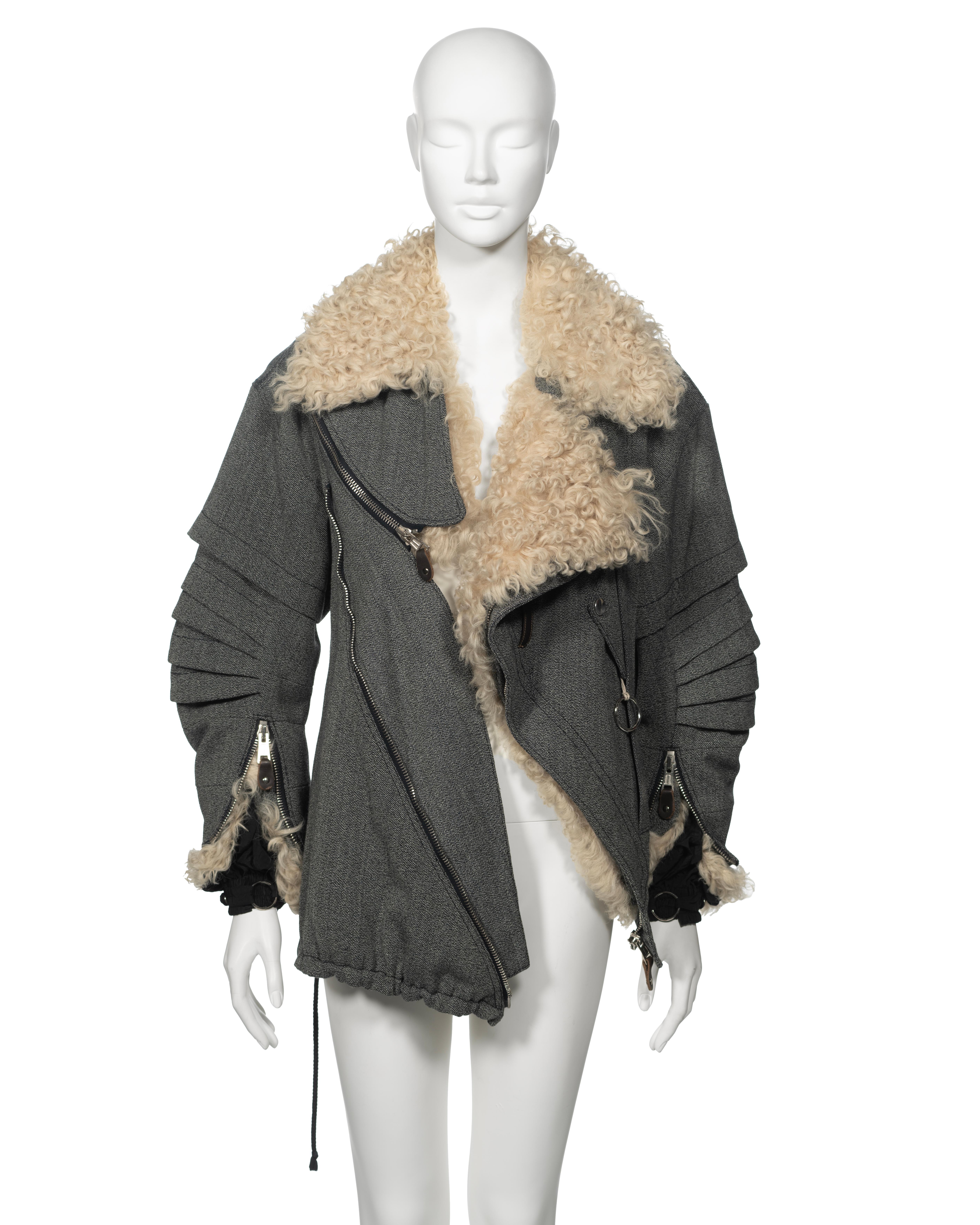 Balenciaga by Nicolas Ghesquière Cavalry Twill and Lamb Fur Jacket, fw 2004 In Excellent Condition In London, GB