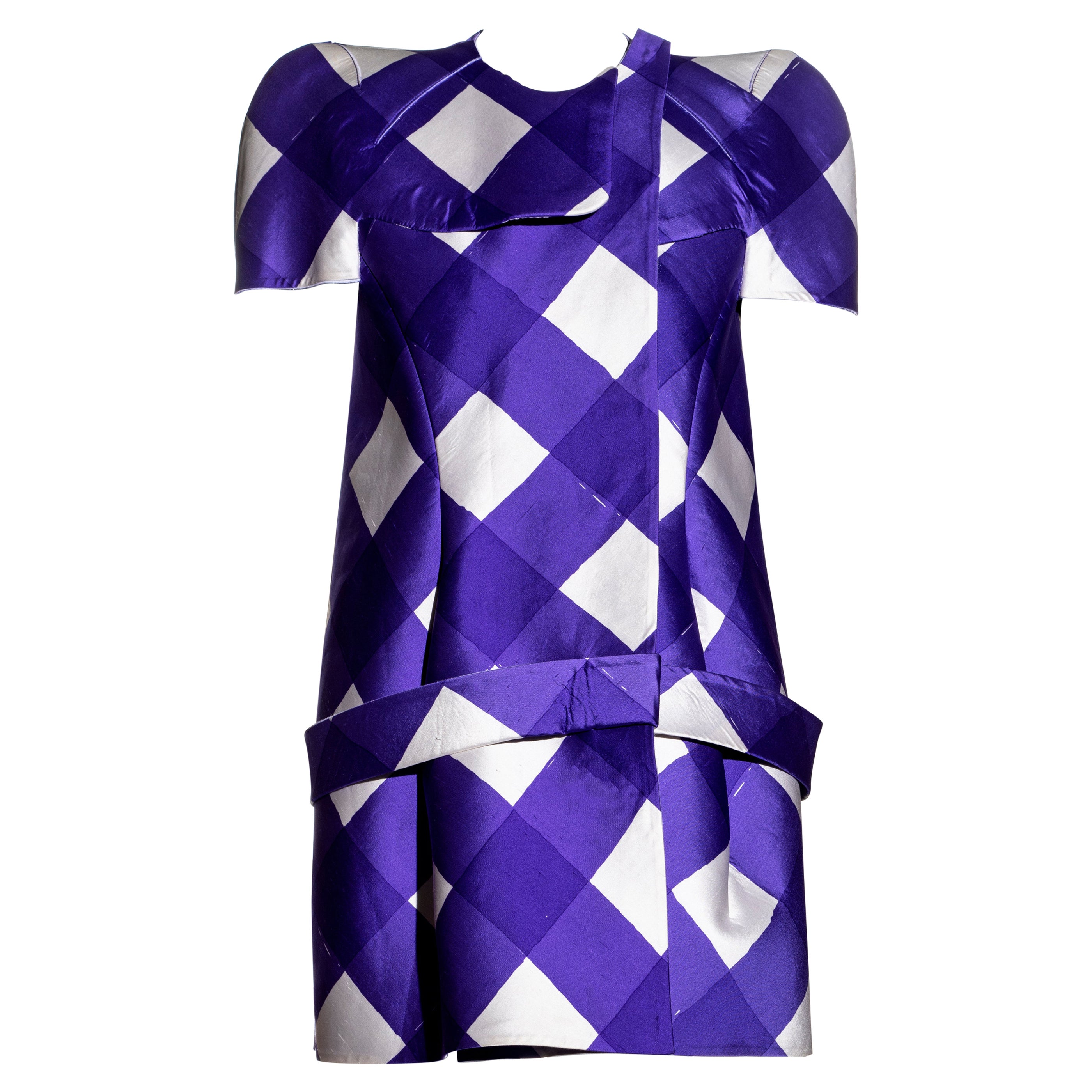 Balenciaga by Nicolas Ghesquière Strukturiertes Minikleid aus karierter Seide, ss 2008