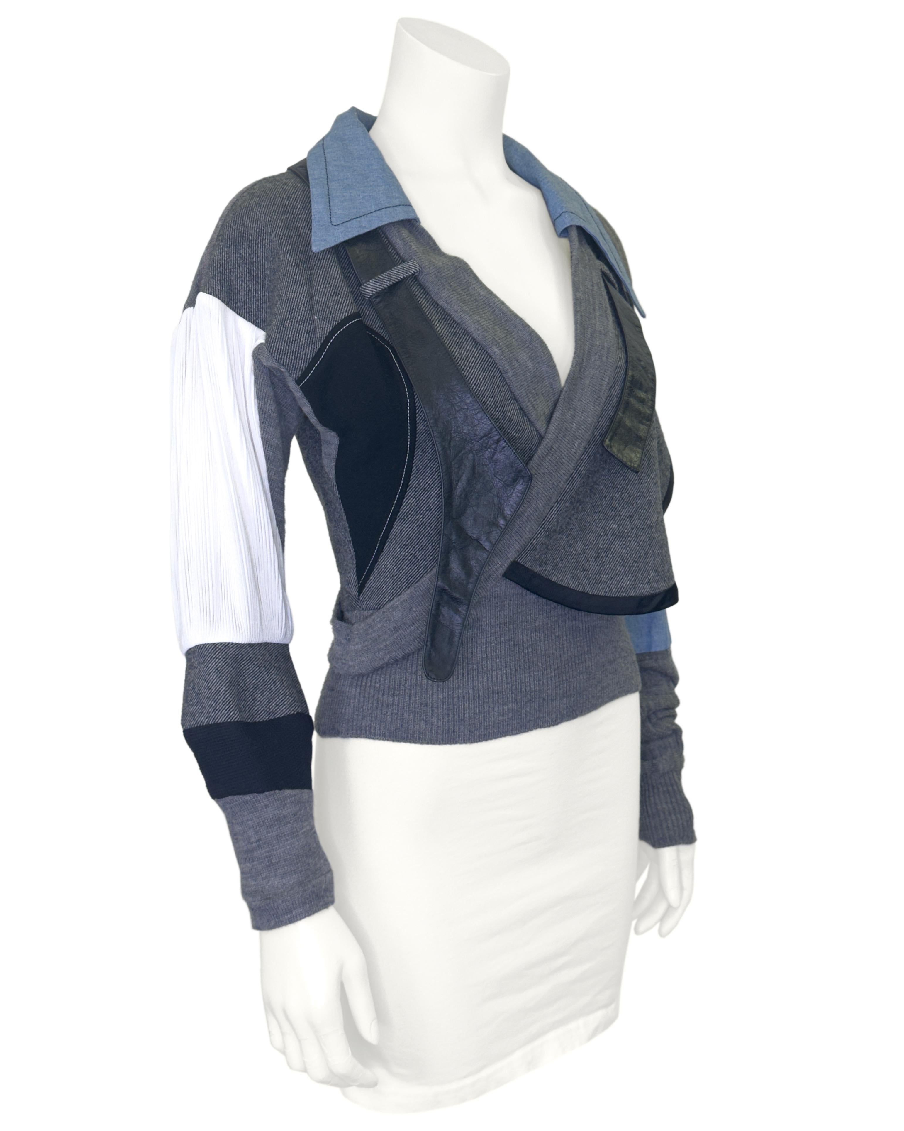 Gris Balenciaga by Nicolas Ghesquiere Fall 2002 Cubist Mixed Media Sweater Top en vente