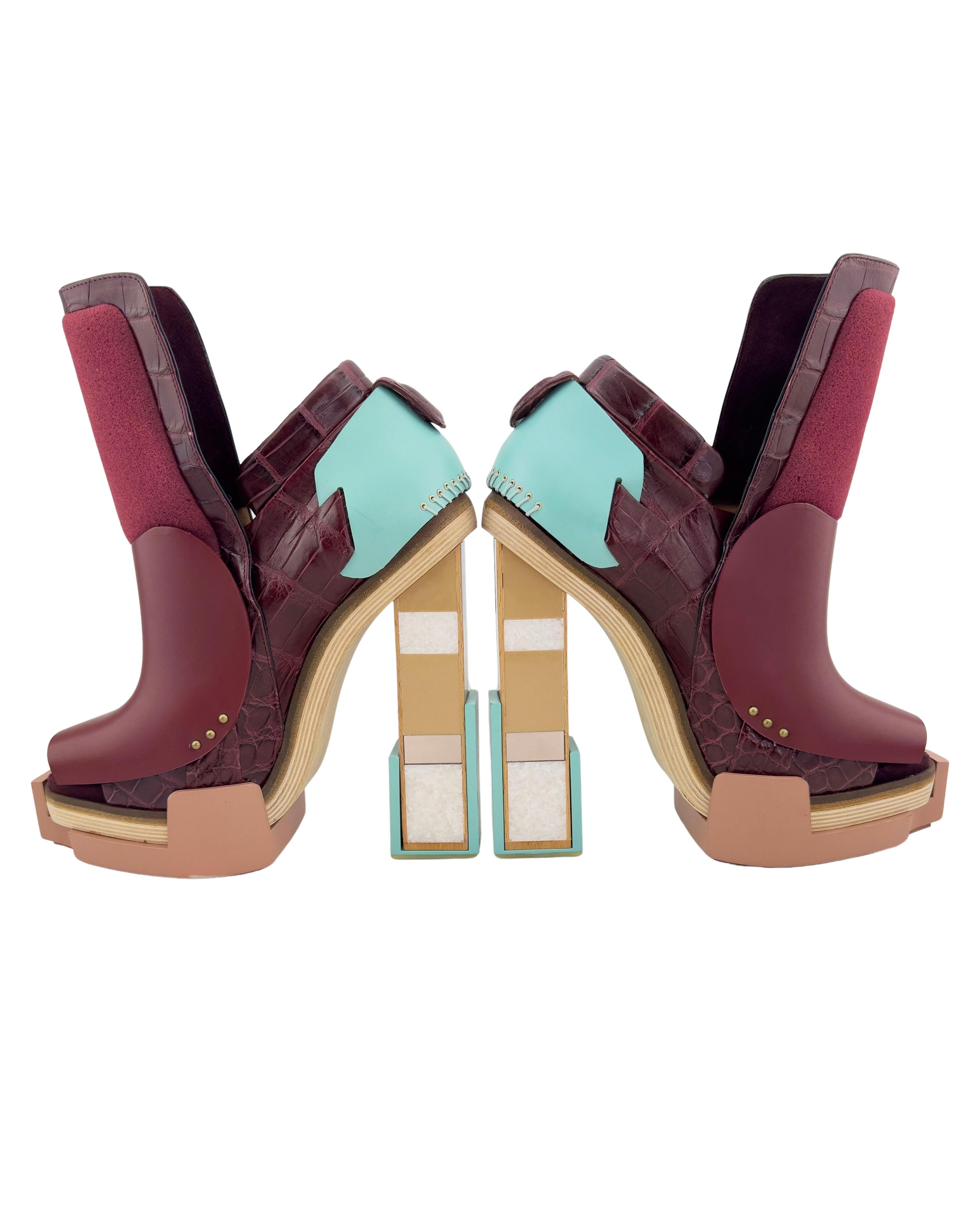 Brown Balenciaga by Nicolas Ghesquiere Fall 2010 Runway Mixed Media Wooden Block Heels