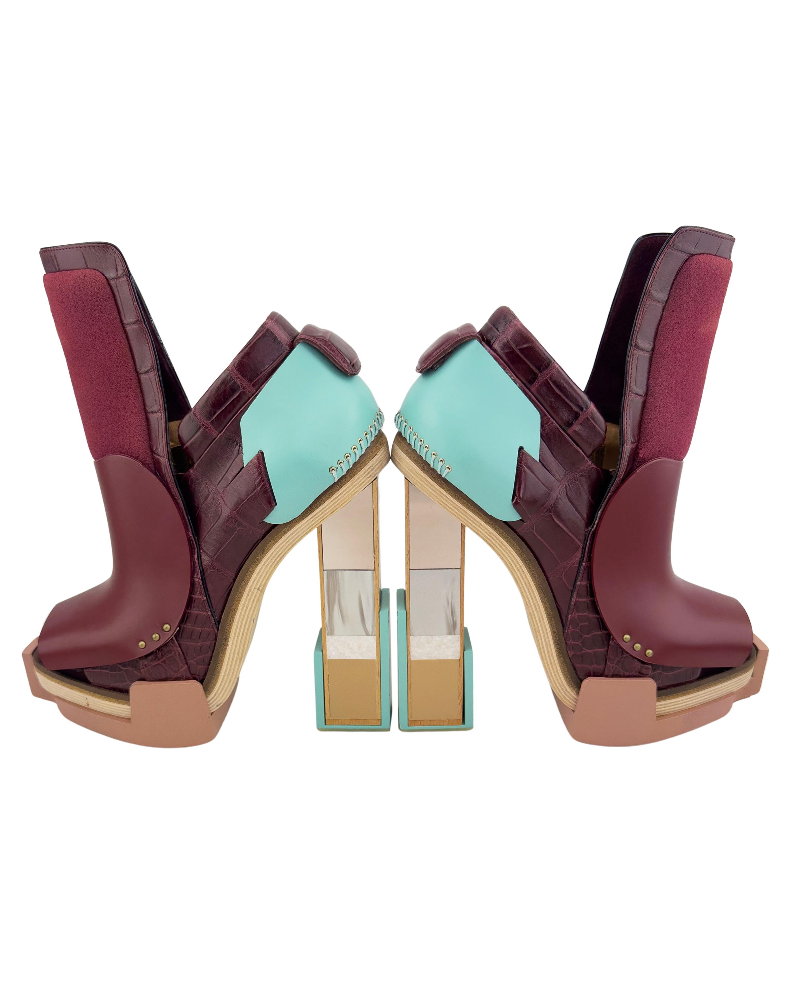 Balenciaga by Nicolas Ghesquiere Fall 2010 Runway Mixed Media Wooden Block Heels In Good Condition In Toronto, Ontario