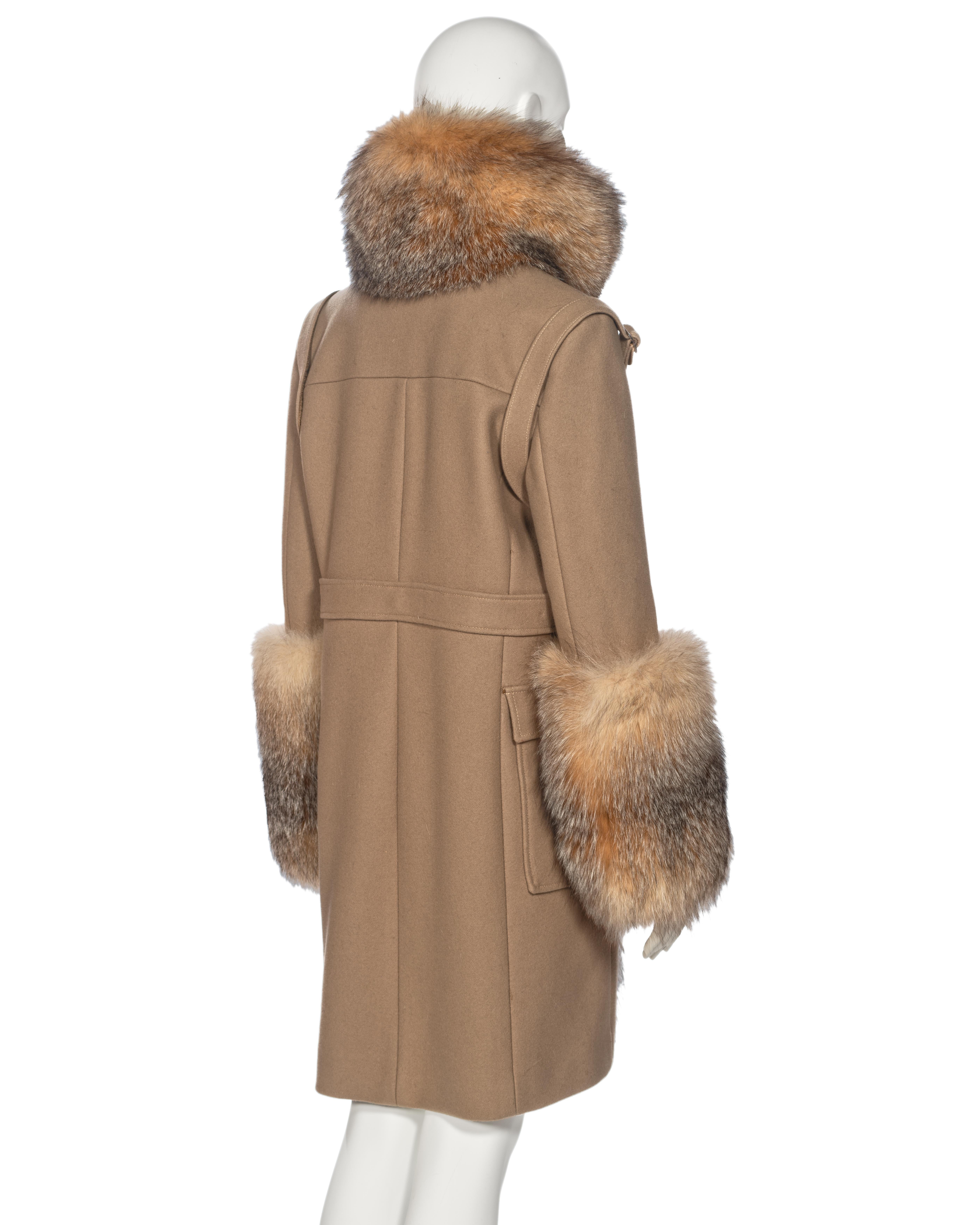 Balenciaga by Nicolas Ghesquière Fur-Trimmed Felted Wool Duffle Coat, fw 2005 For Sale 9