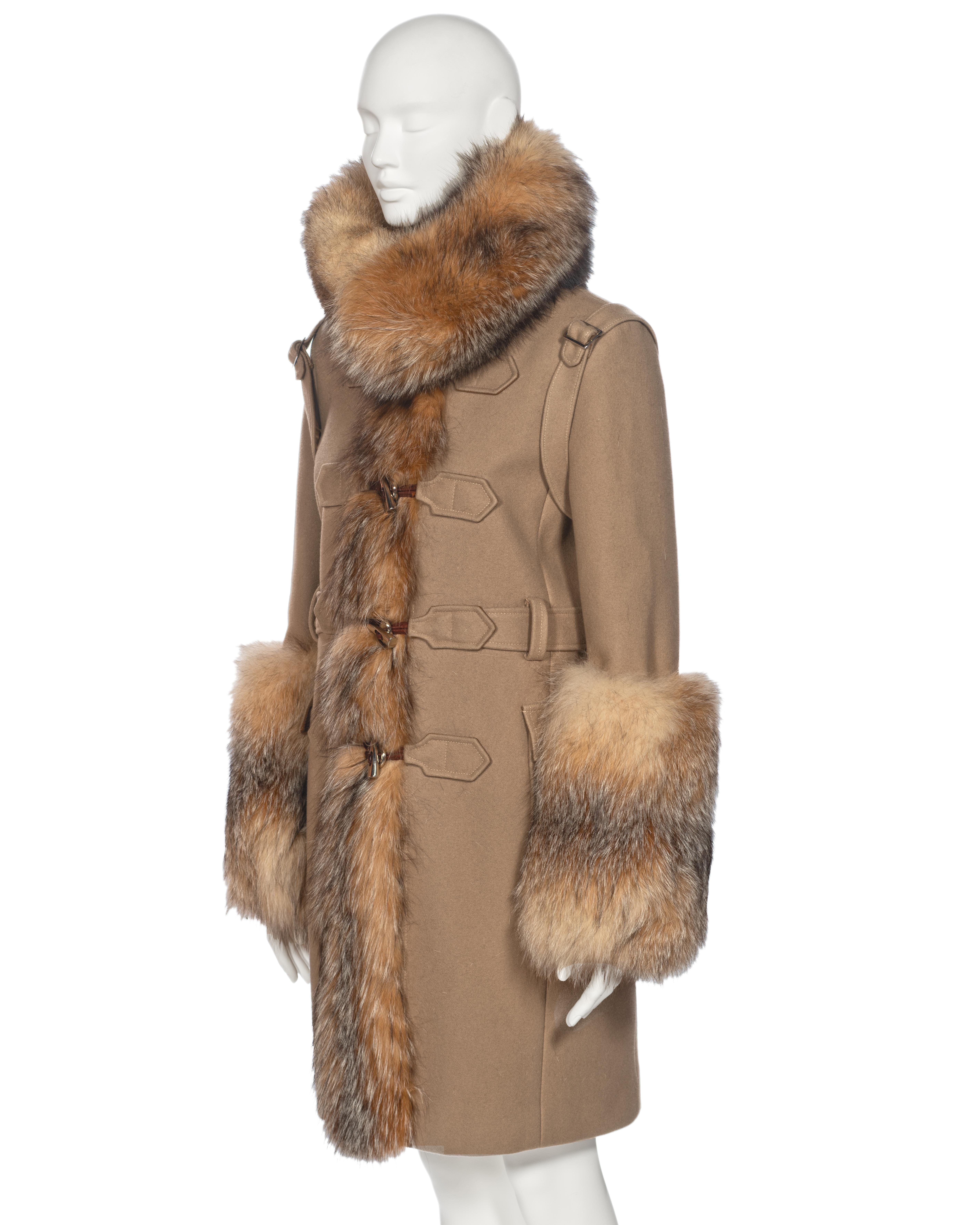 Balenciaga by Nicolas Ghesquière Fur-Trimmed Felted Wool Duffle Coat, fw 2005 For Sale 12