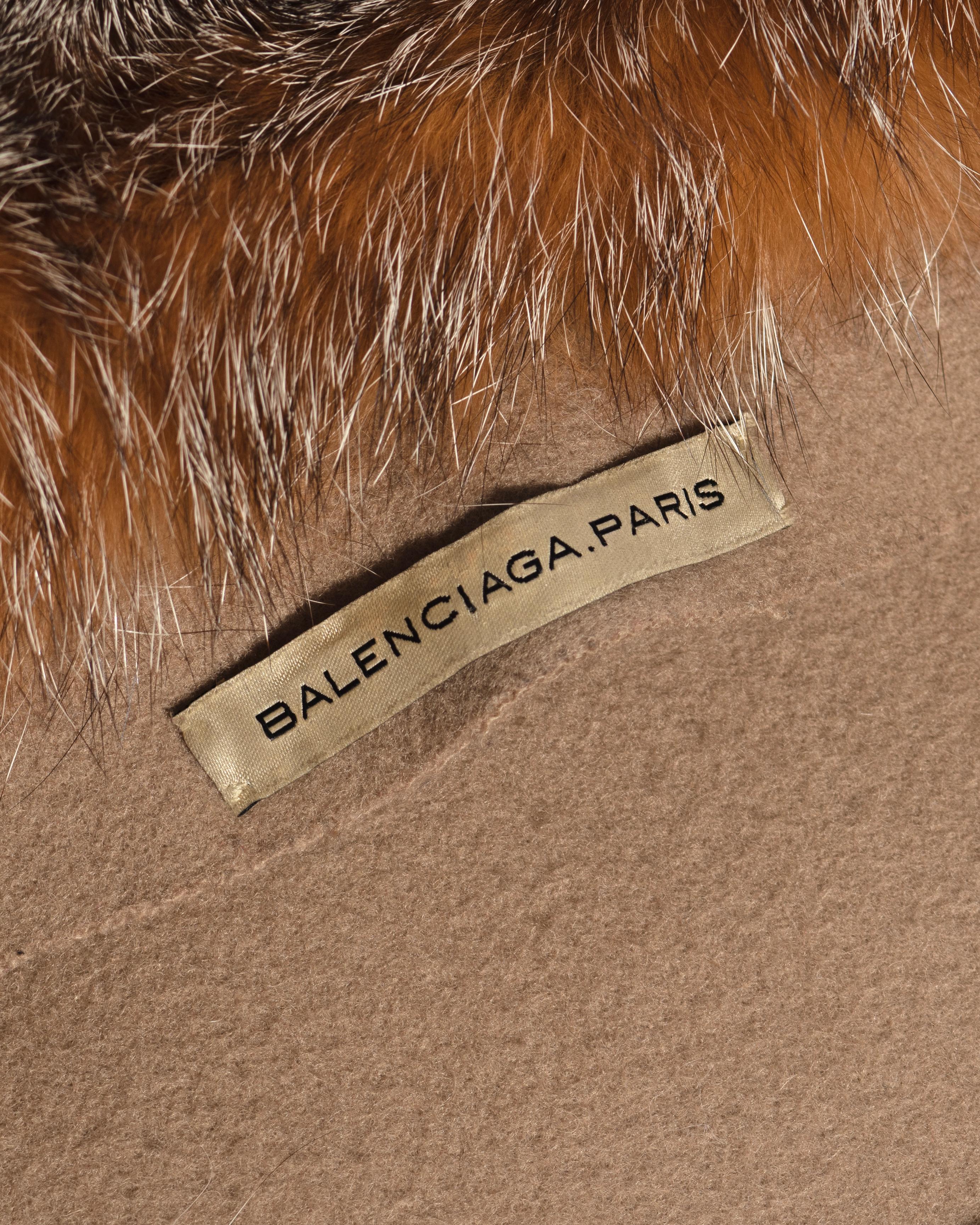 Balenciaga by Nicolas Ghesquière Fur-Trimmed Felted Wool Duffle Coat, fw 2005 For Sale 14