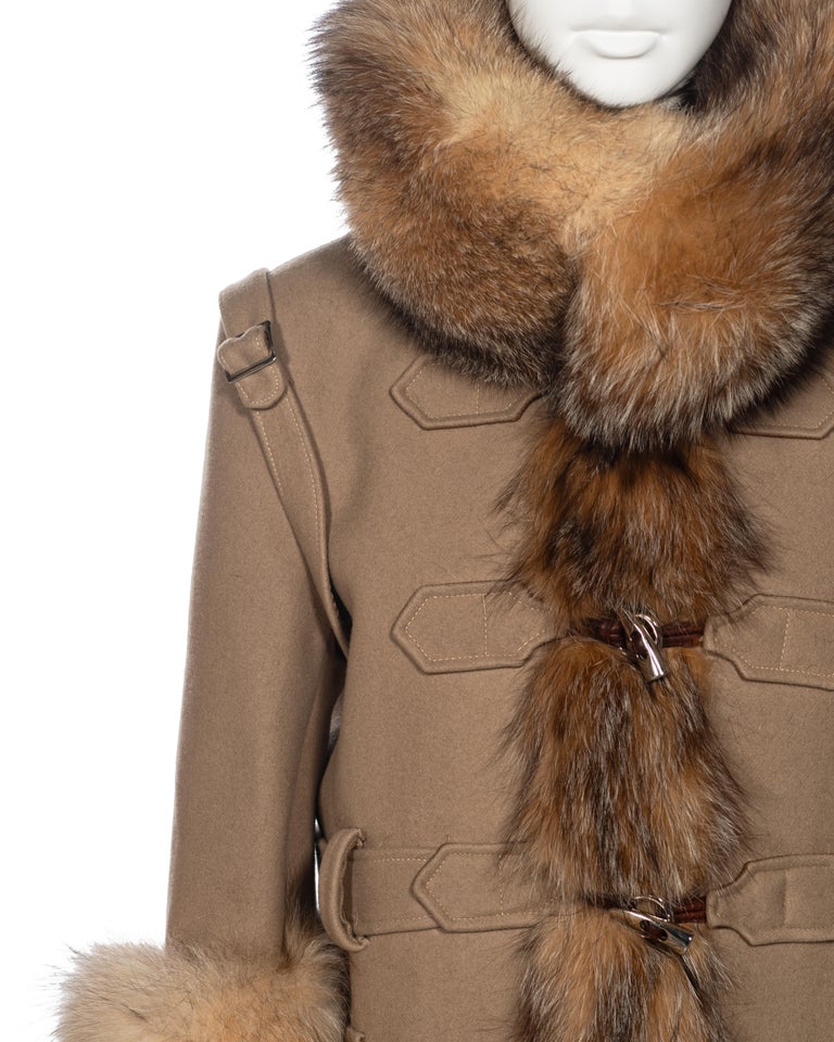 Balenciaga by Nicolas Ghesquière Fur-Trimmed Felted Wool Duffle Coat, fw  2005 For Sale at 1stDibs