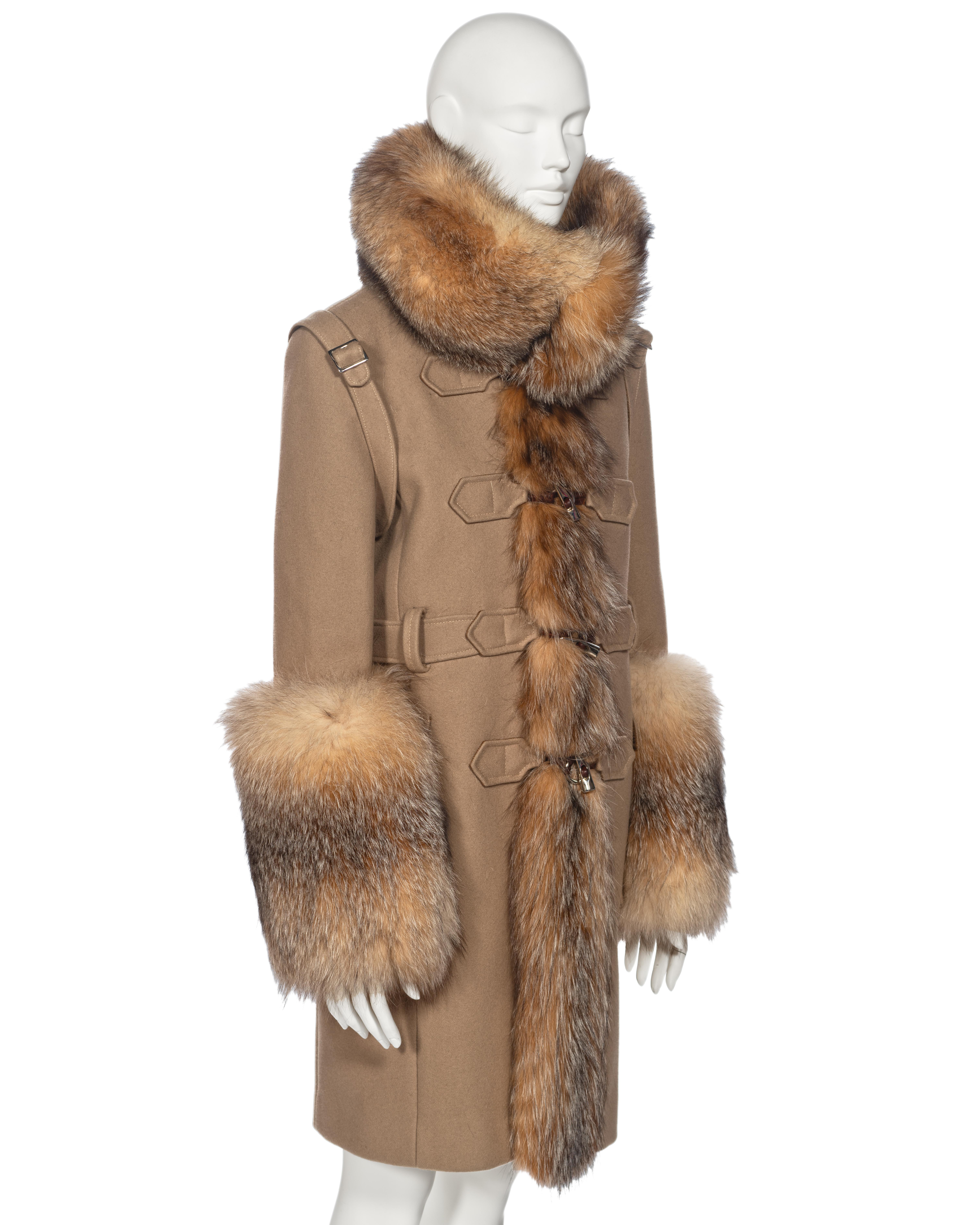 Balenciaga by Nicolas Ghesquière Fur-Trimmed Felted Wool Duffle Coat, fw 2005 For Sale 3