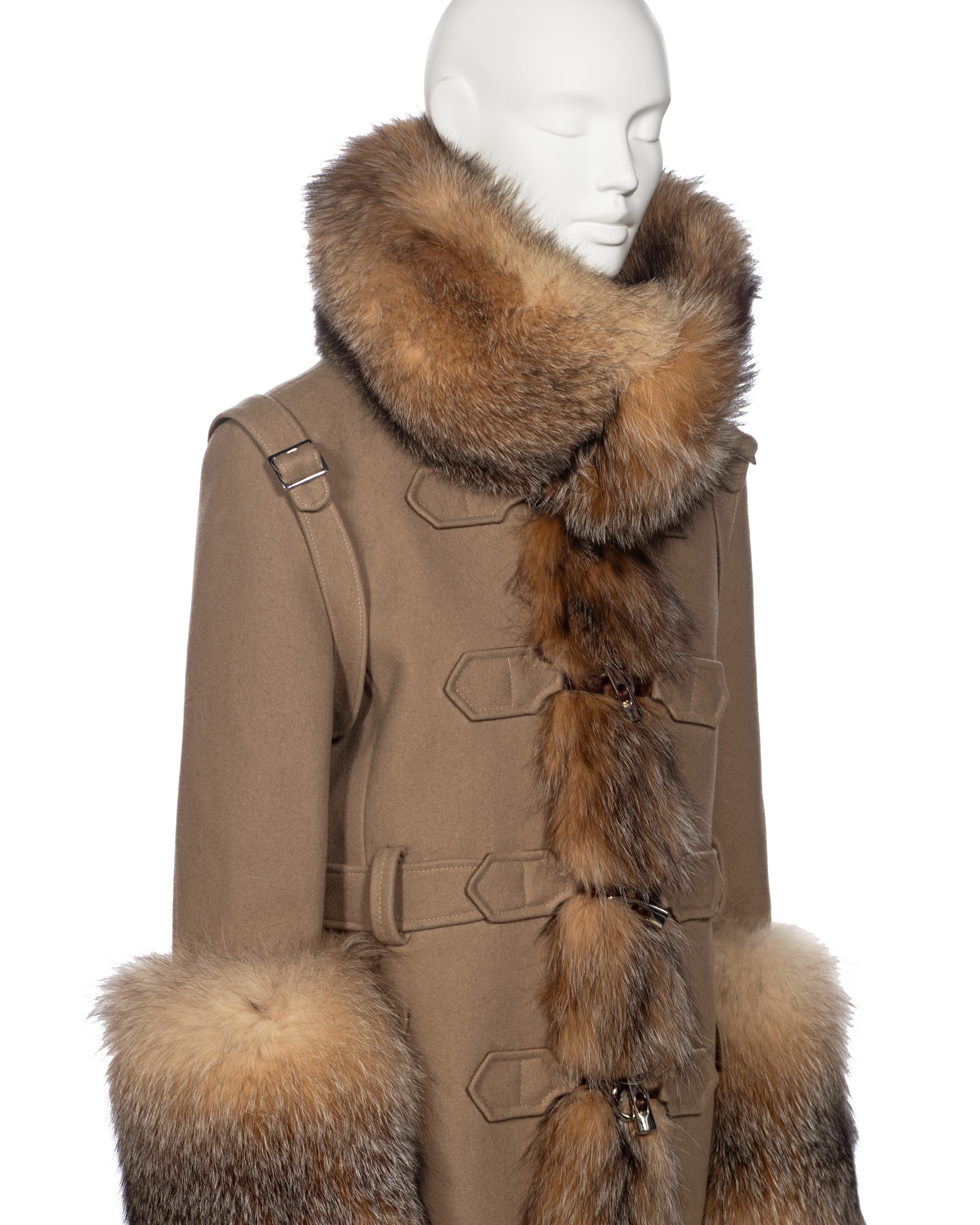 Balenciaga by Nicolas Ghesquière Fur-Trimmed Felted Wool Duffle Coat, fw 2005 For Sale 4