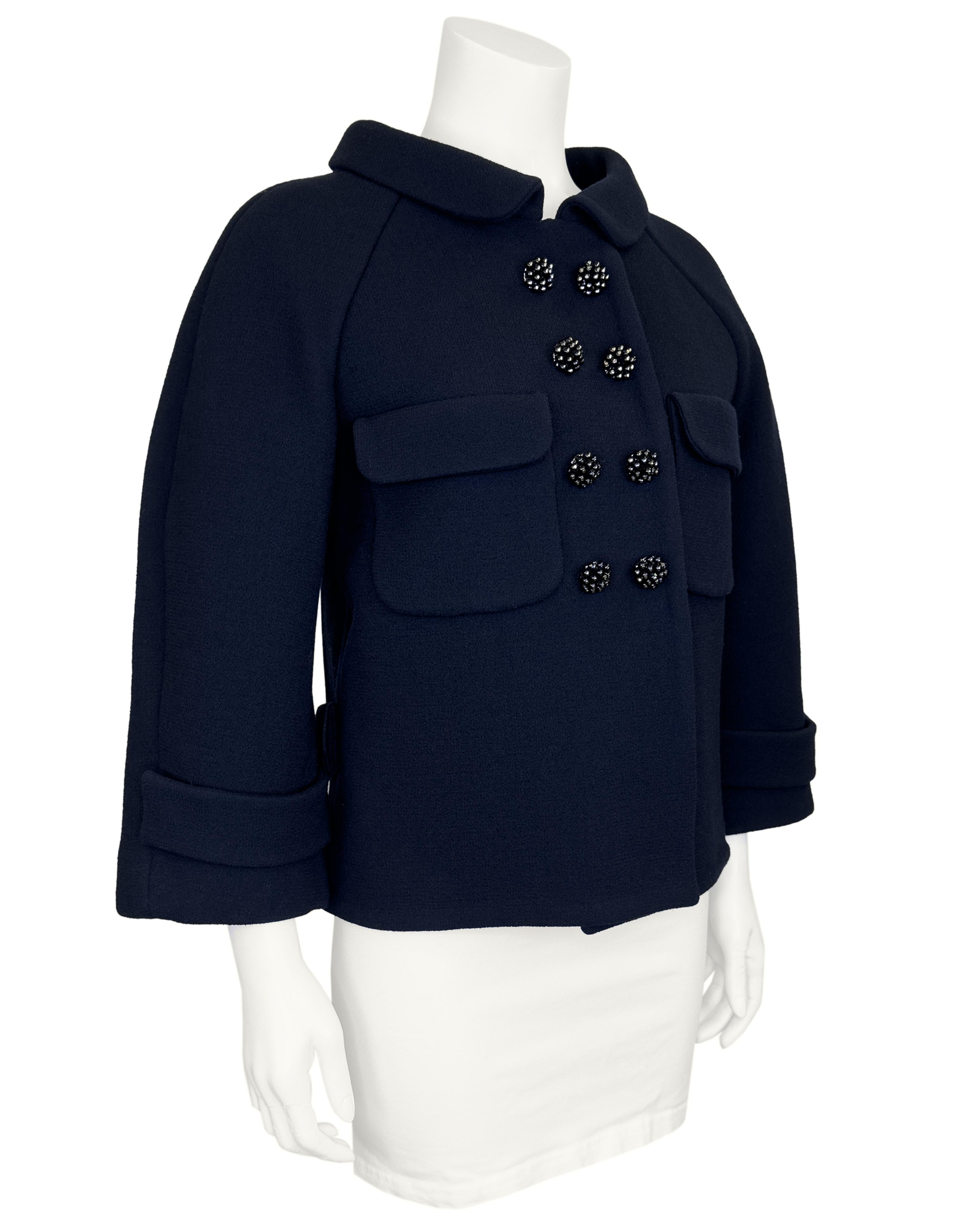 Black Balenciaga by Nicolas Ghesquière FW 2006 Runway Wool Jacket w Jewelled Buttons