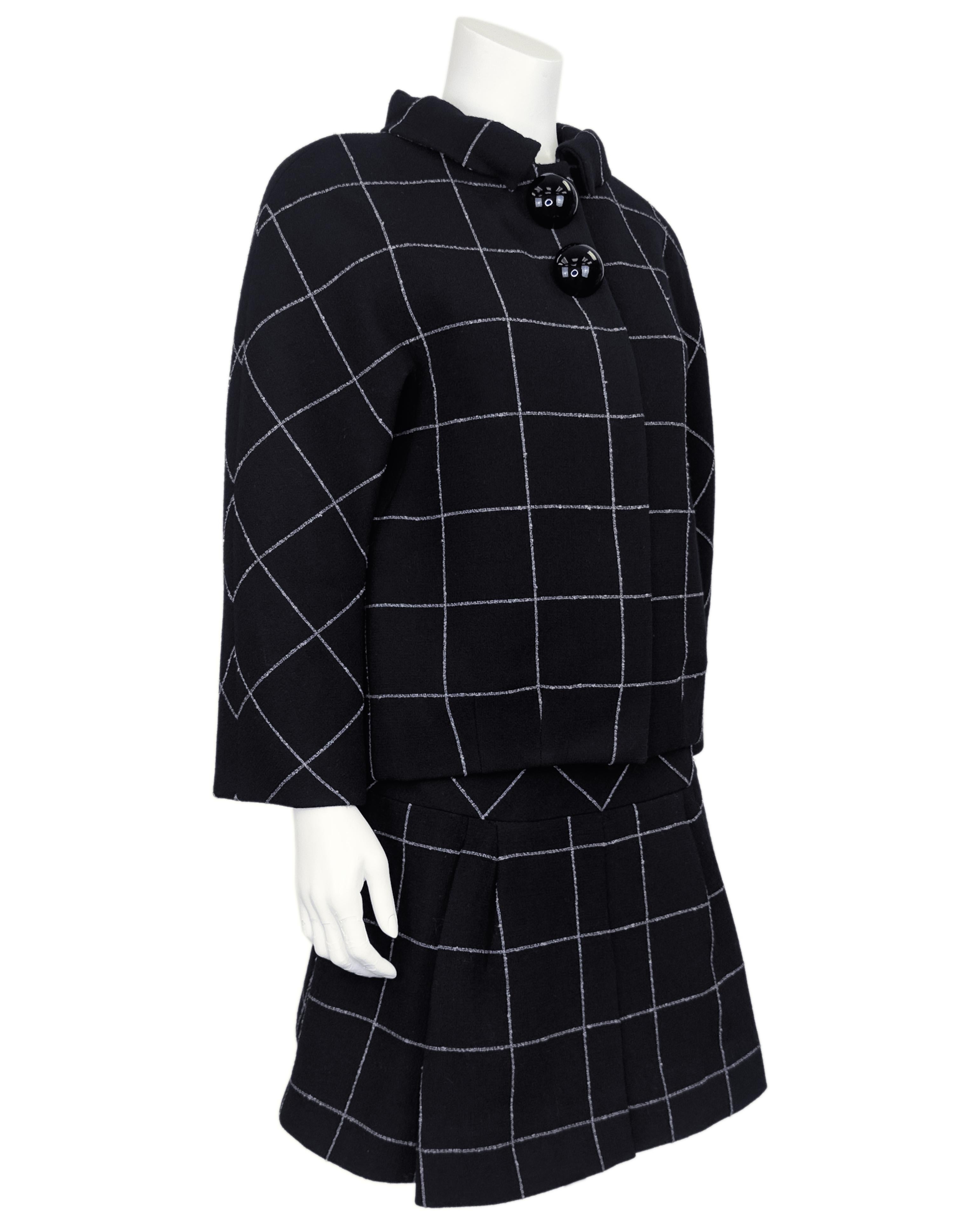 Black Balenciaga by Nicolas Ghesquière FW 2006 Windowpane Wool Jacket & Skirt Ensemble