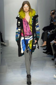 Balenciaga by Nicolas Ghesquière FW 2007 Striped Knit Hooded Sweater Wool Coat
