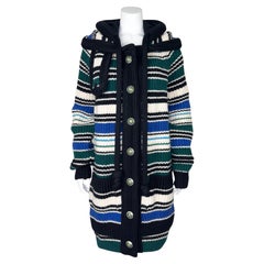 Balenciaga by Nicolas Ghesquière FW 2007 Striped Knit Hooded Sweater Wool Coat