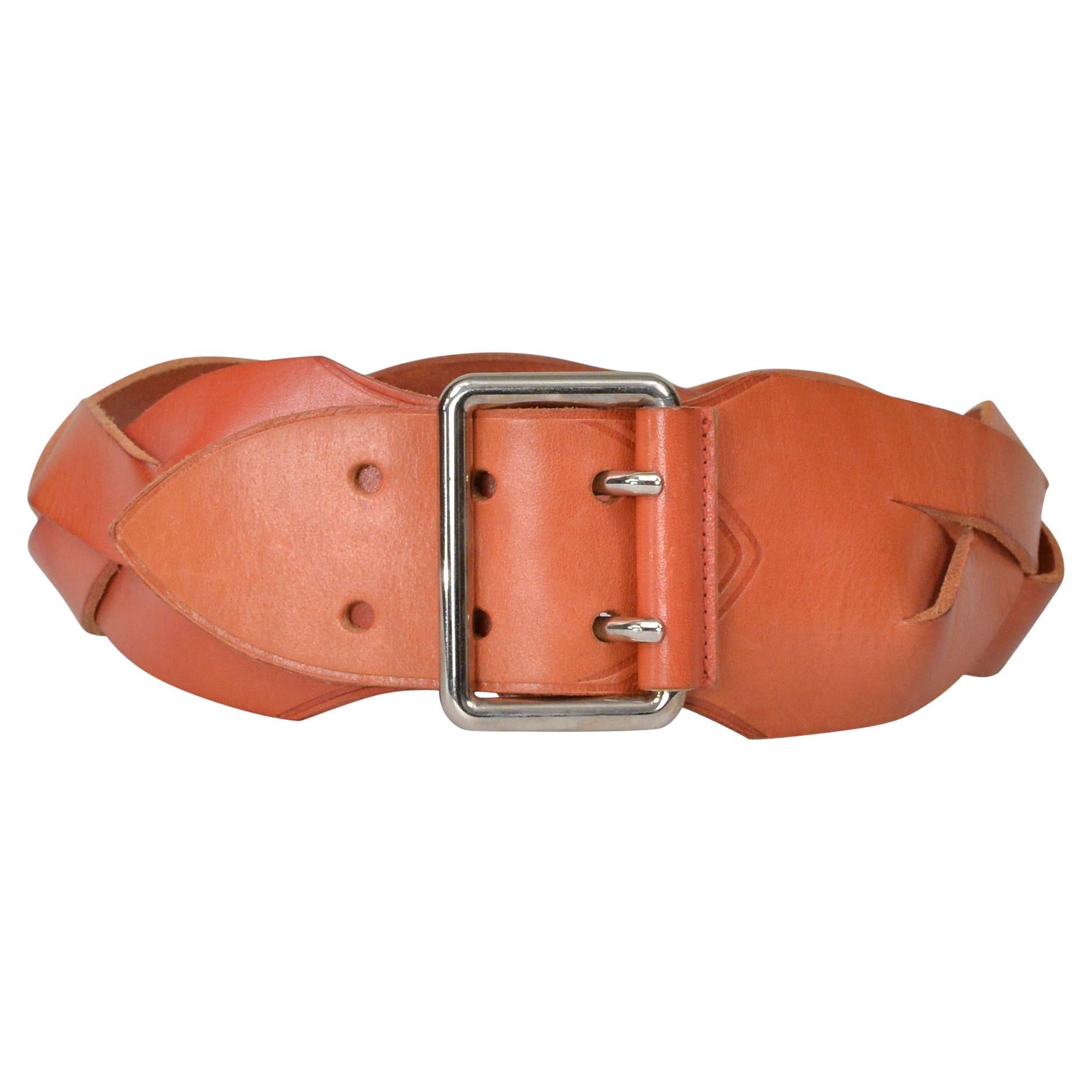 Balenciaga By Nicolas Ghesquiere Orange Leather Braided Belt