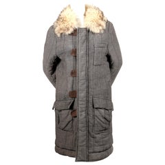 BALENCIAGA by NICOLAS GHESQUIERE quilted chambray coat with fur collar