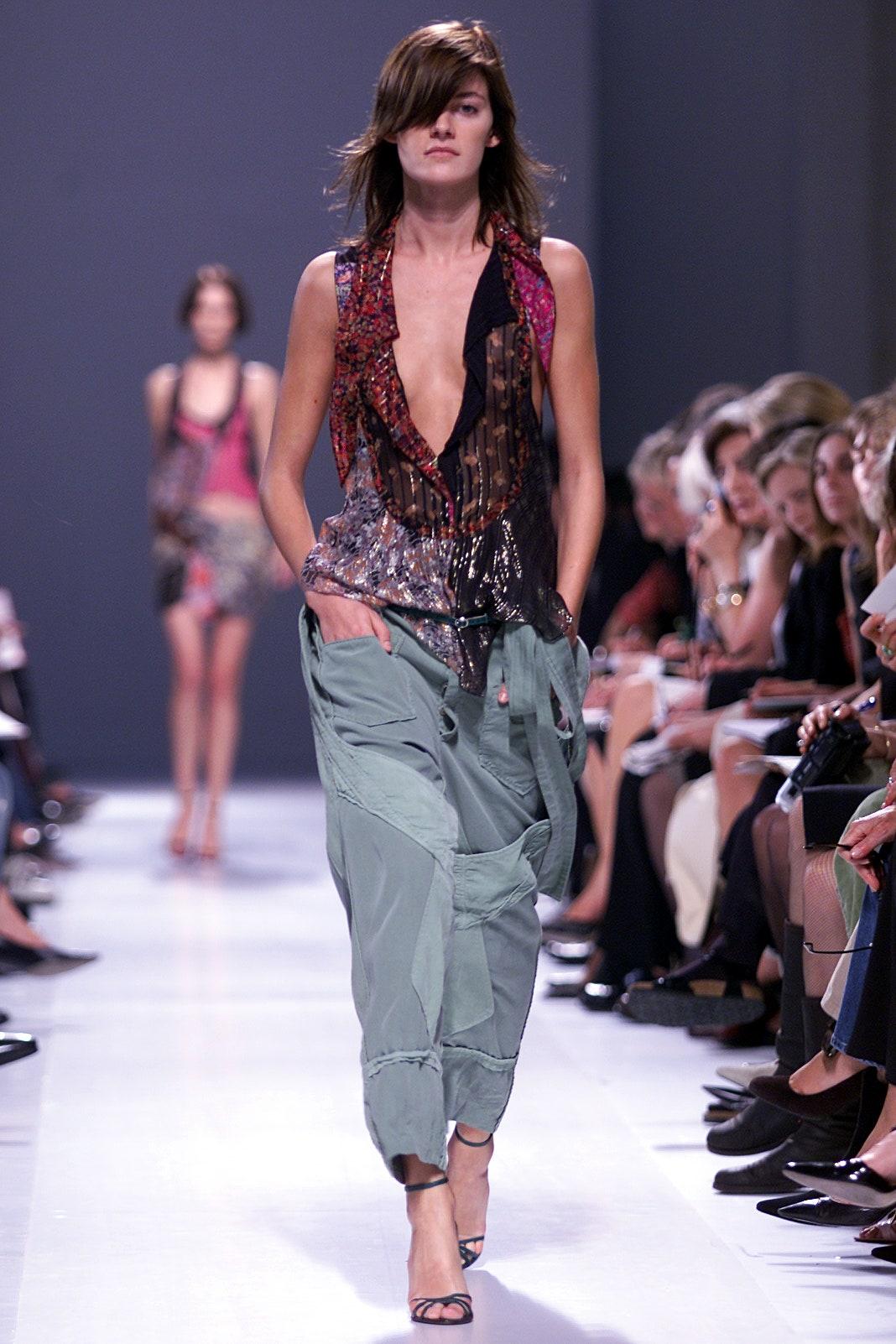 Iconic Balenciaga by Nicolas Ghesquière cargo pants from the spring 2002 runway collection(LOOK 7 and) featuring black washed cotton fabric with corduroy detailing throughout, sash tie at waist and zip and tie closure. Collectors piece from