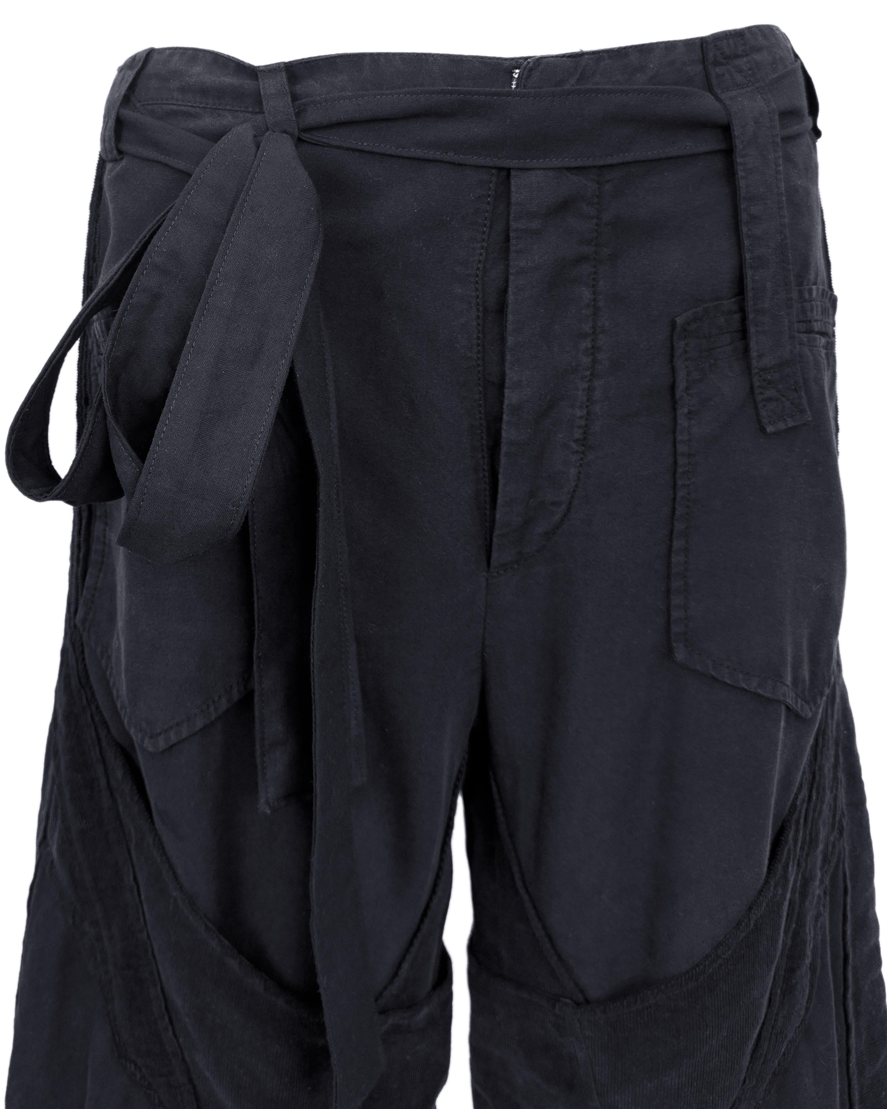 Balenciaga by Nicolas Ghesquiere S/S 2002 Black Cotton and Corduroy Cargo Pants For Sale 2