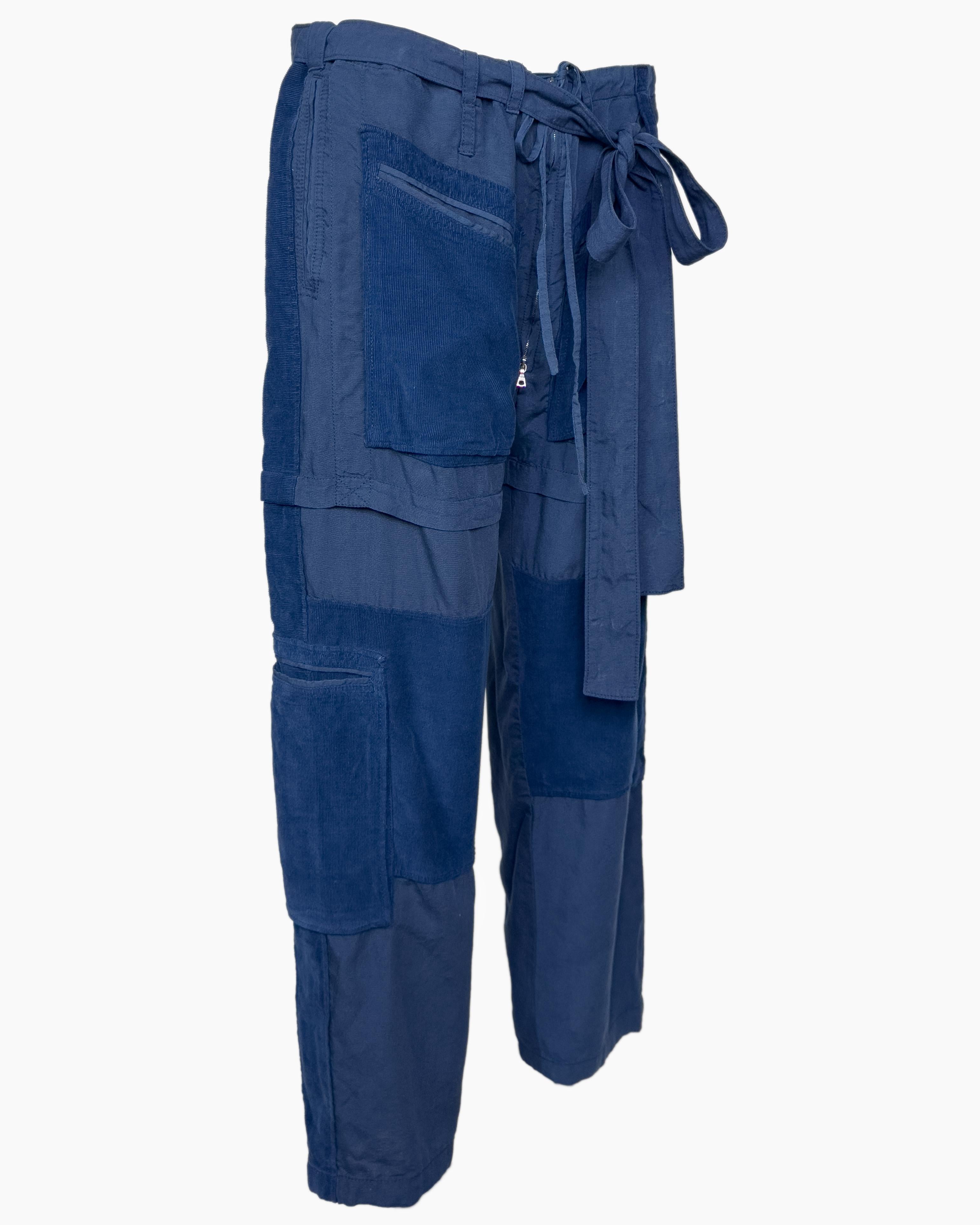 Balenciaga by Nicolas Ghesquiere S/S 2002 Blue Cotton and Corduroy Cargo Pants In condizioni buone in vendita a Toronto, Ontario