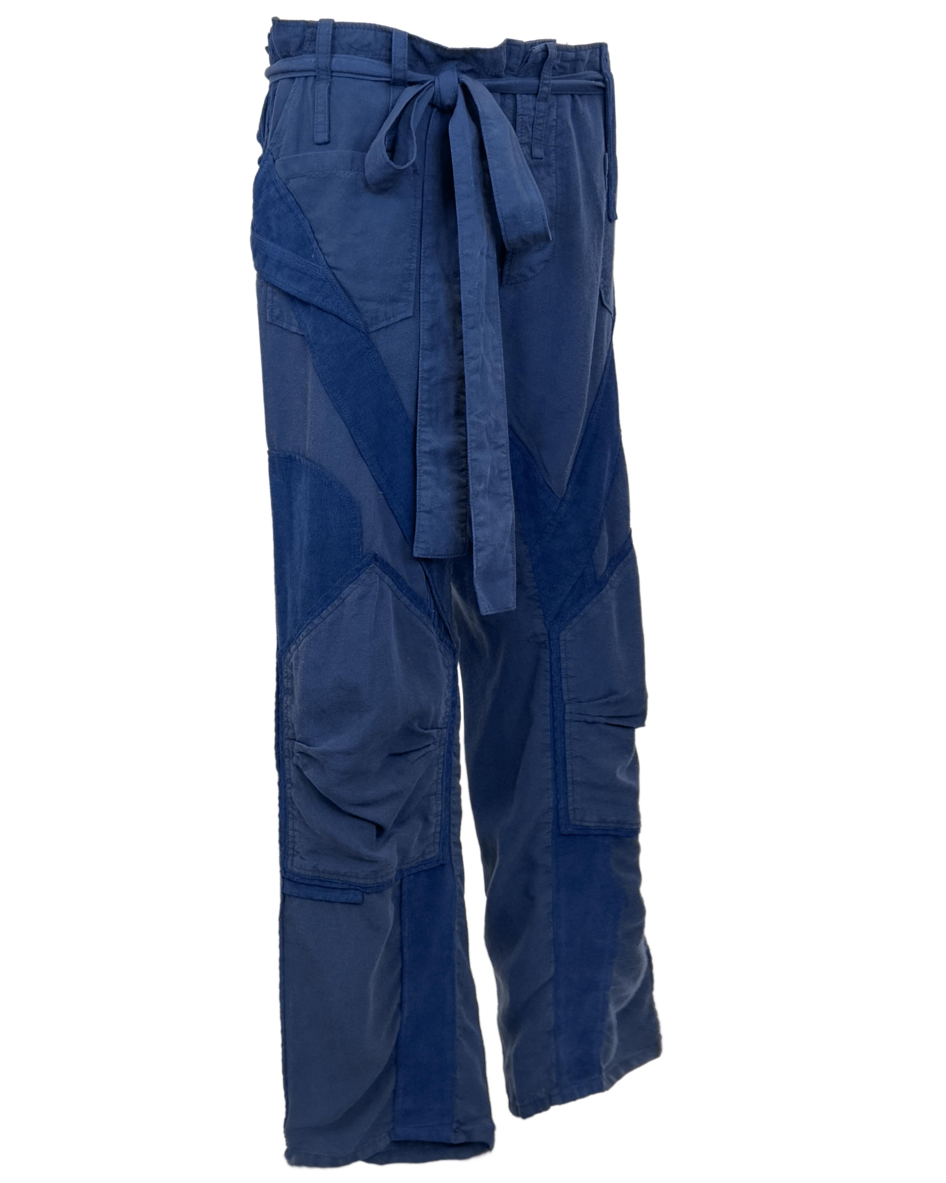 Balenciaga by Nicolas Ghesquiere S/S 2002 Blue Cotton and Corduroy Cargo Pants In Good Condition For Sale In Toronto, Ontario