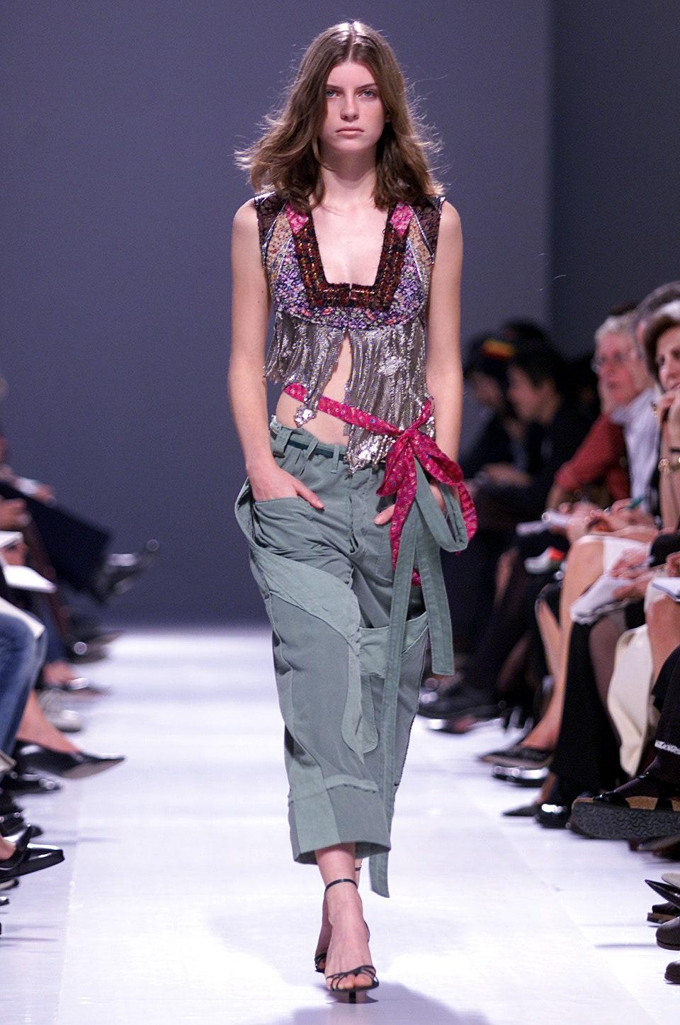 Women's Balenciaga by Nicolas Ghesquiere S/S 2002 Blue Cotton and Corduroy Cargo Pants For Sale