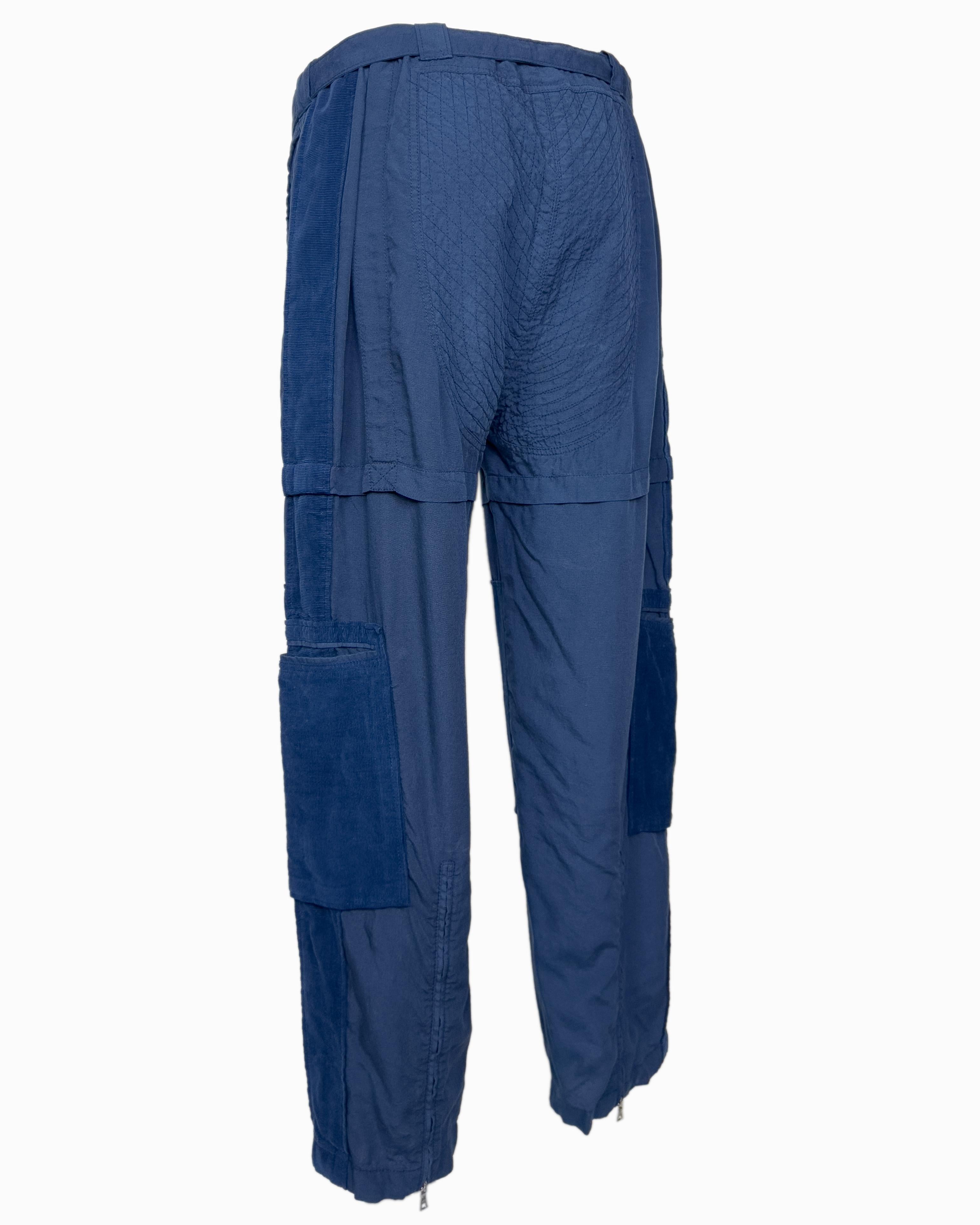 Balenciaga by Nicolas Ghesquiere S/S 2002 Blue Cotton and Corduroy Cargo Pants in vendita 1