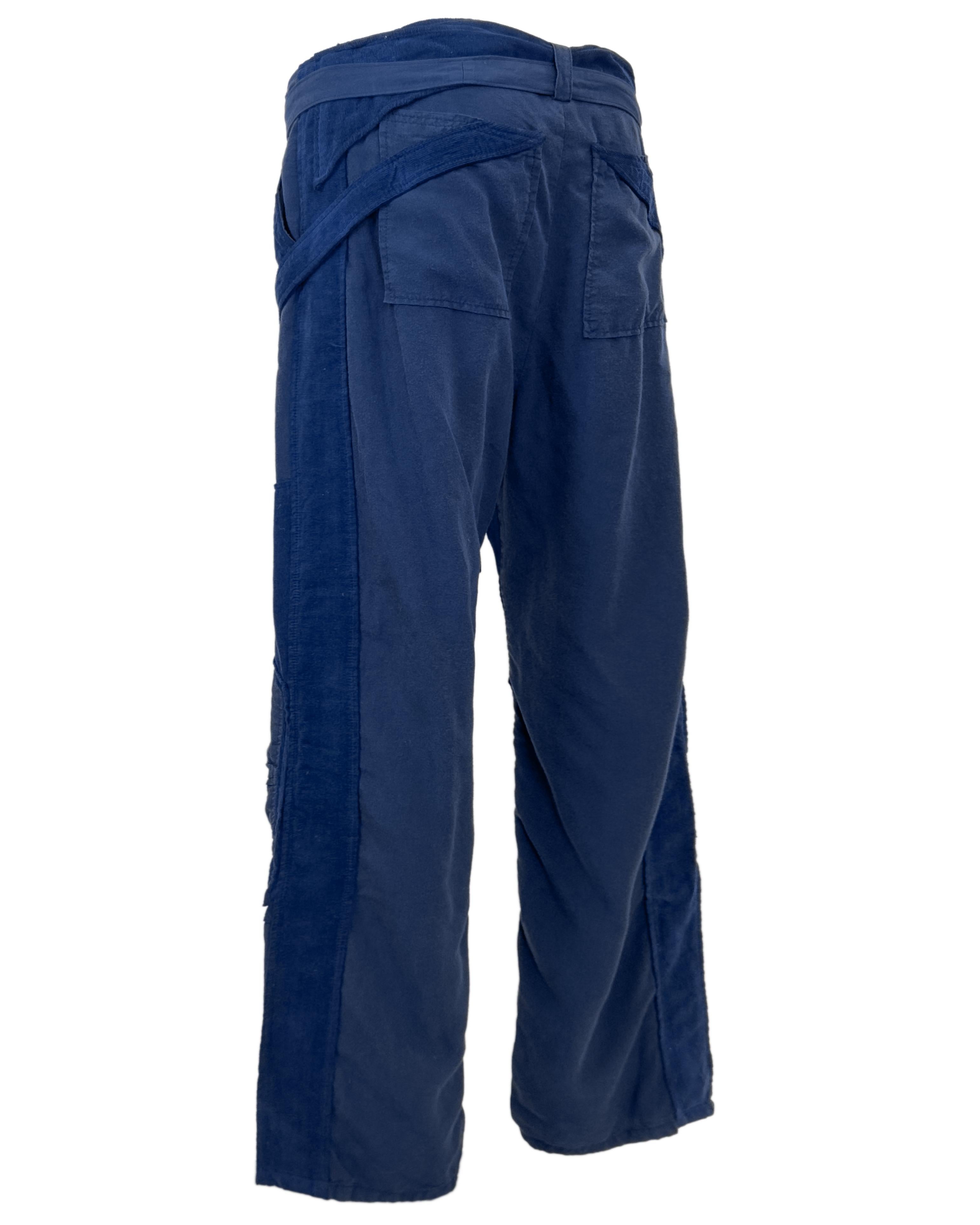 Balenciaga by Nicolas Ghesquiere S/S 2002 Blue Cotton and Corduroy Cargo Pants For Sale 1