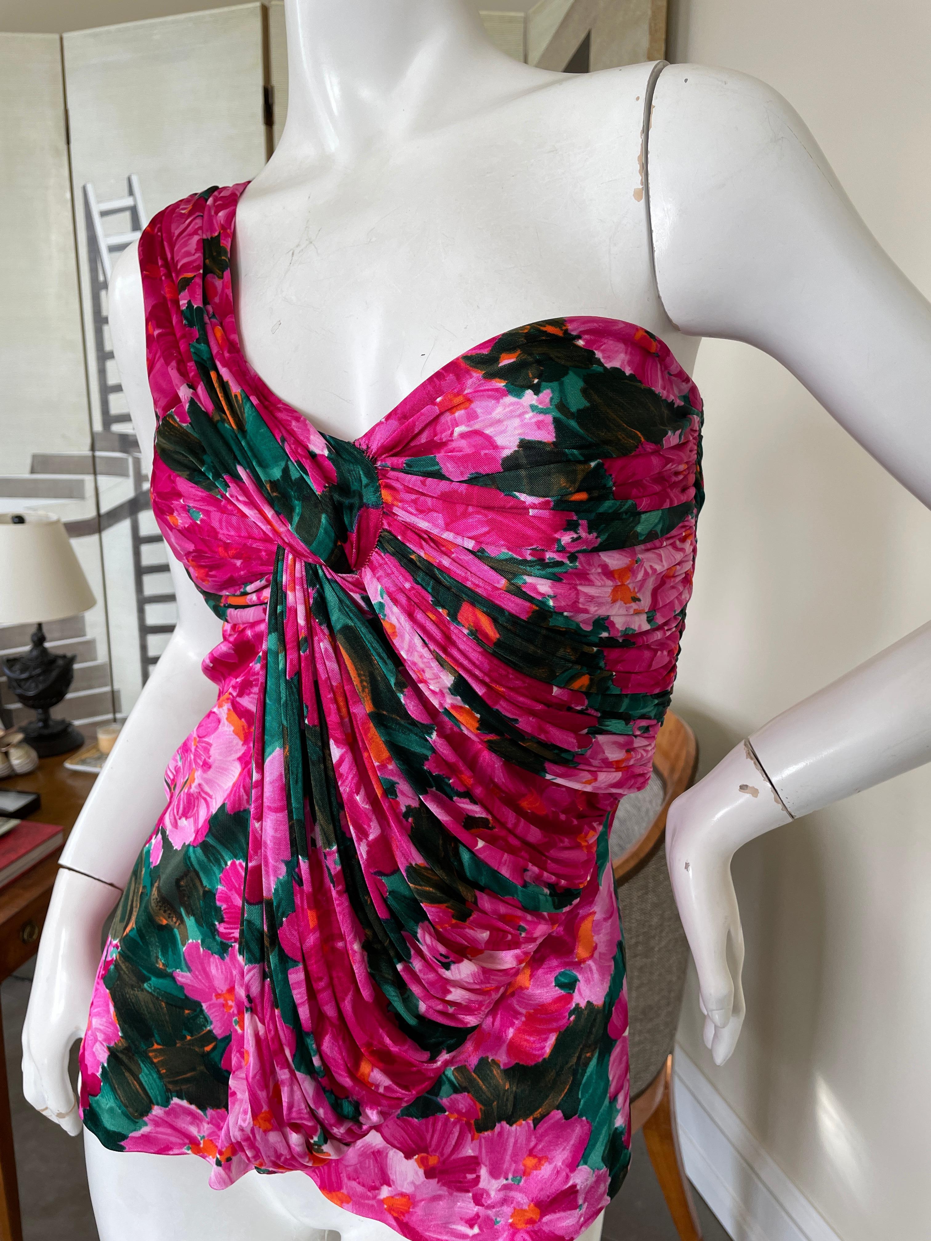 Balenciaga by Nicolas Ghesquiere Shirred Silk Floral One Shoulder Top S/S 2008 For Sale 1