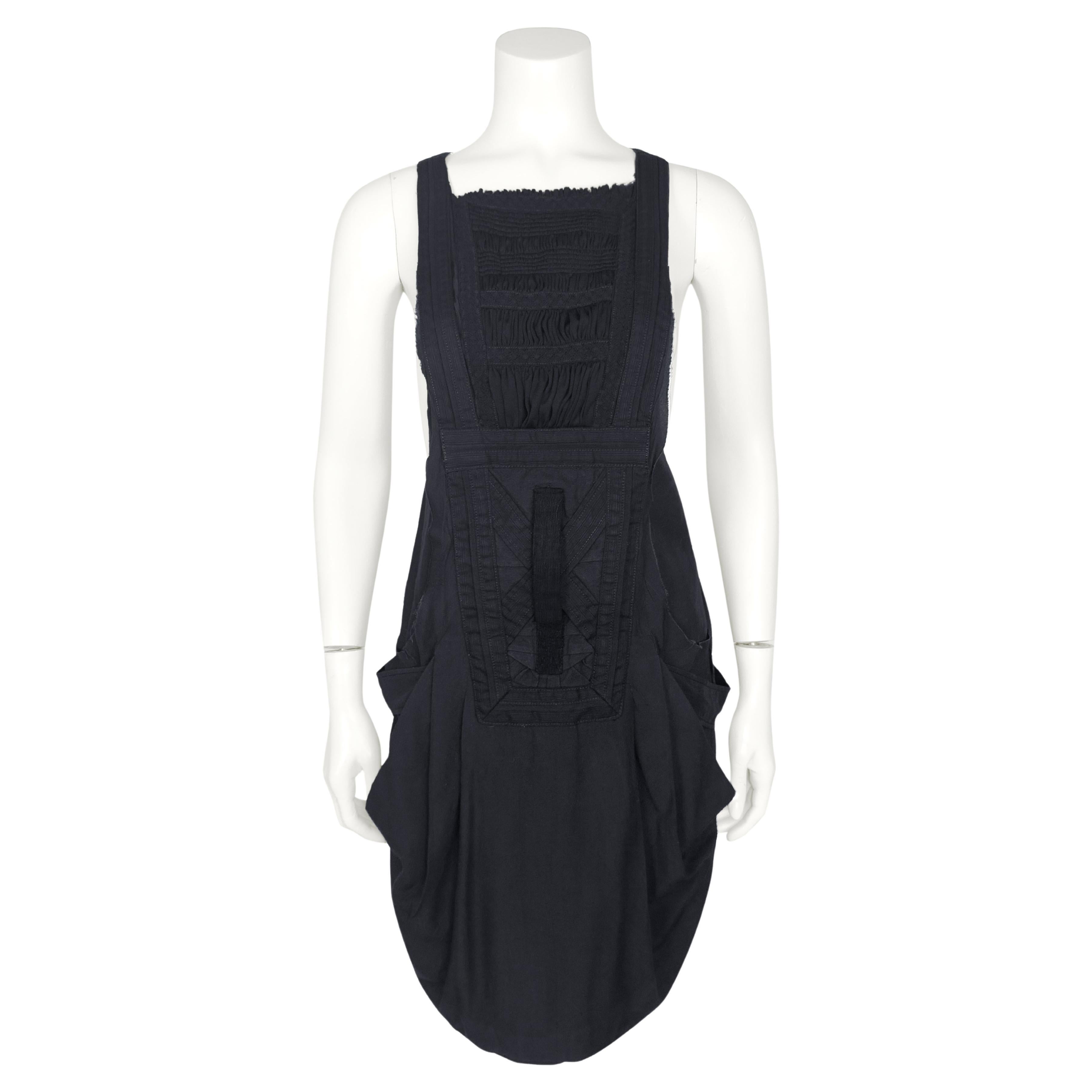Balenciaga by Nicolas Ghesquiere Spring 2002 Black Ruched Cargo Dress For Sale