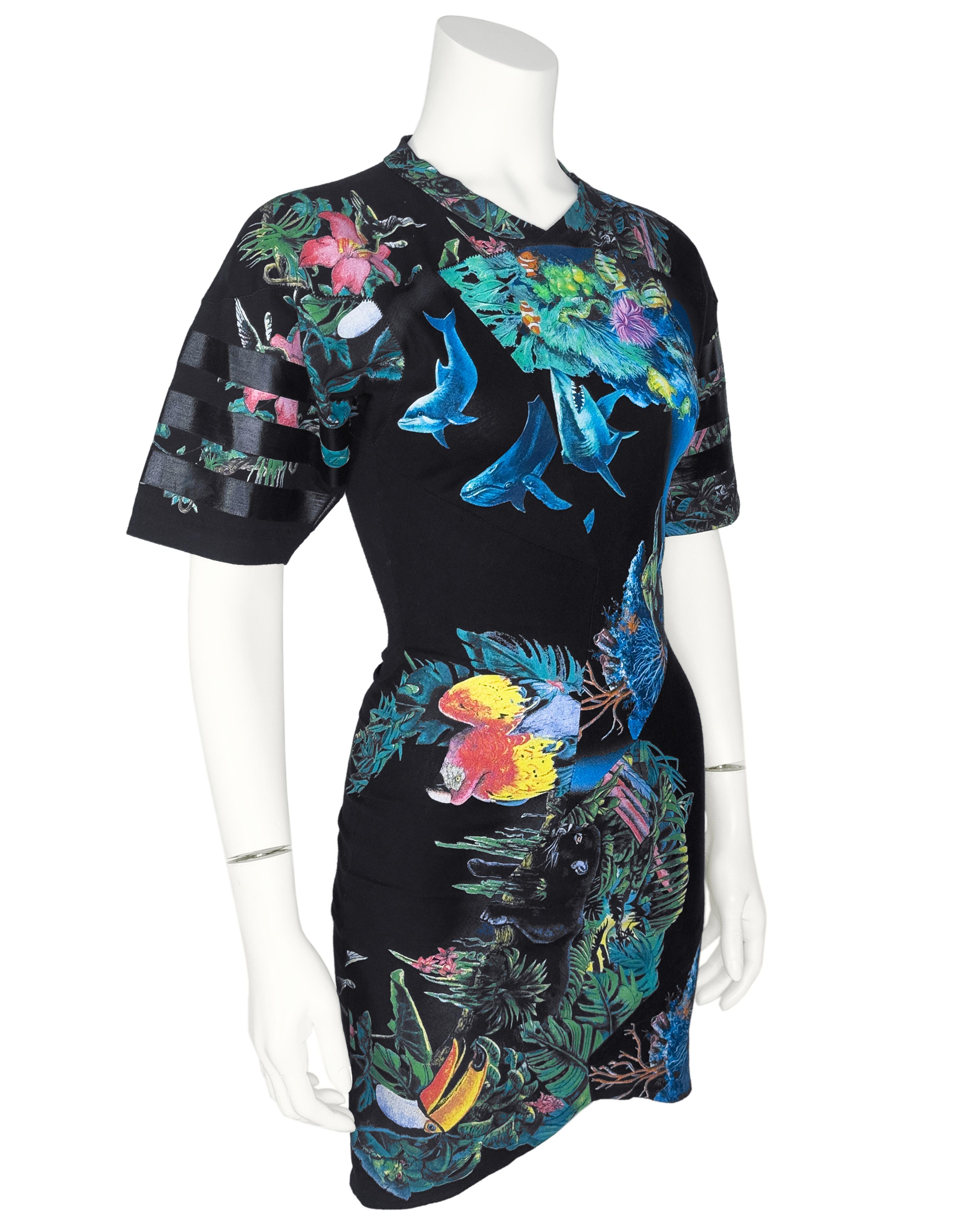 Balenciaga by Nicolas Ghesquiere Spring 2003 Runway Jungle Scuba Print Dress (Schwarz) im Angebot