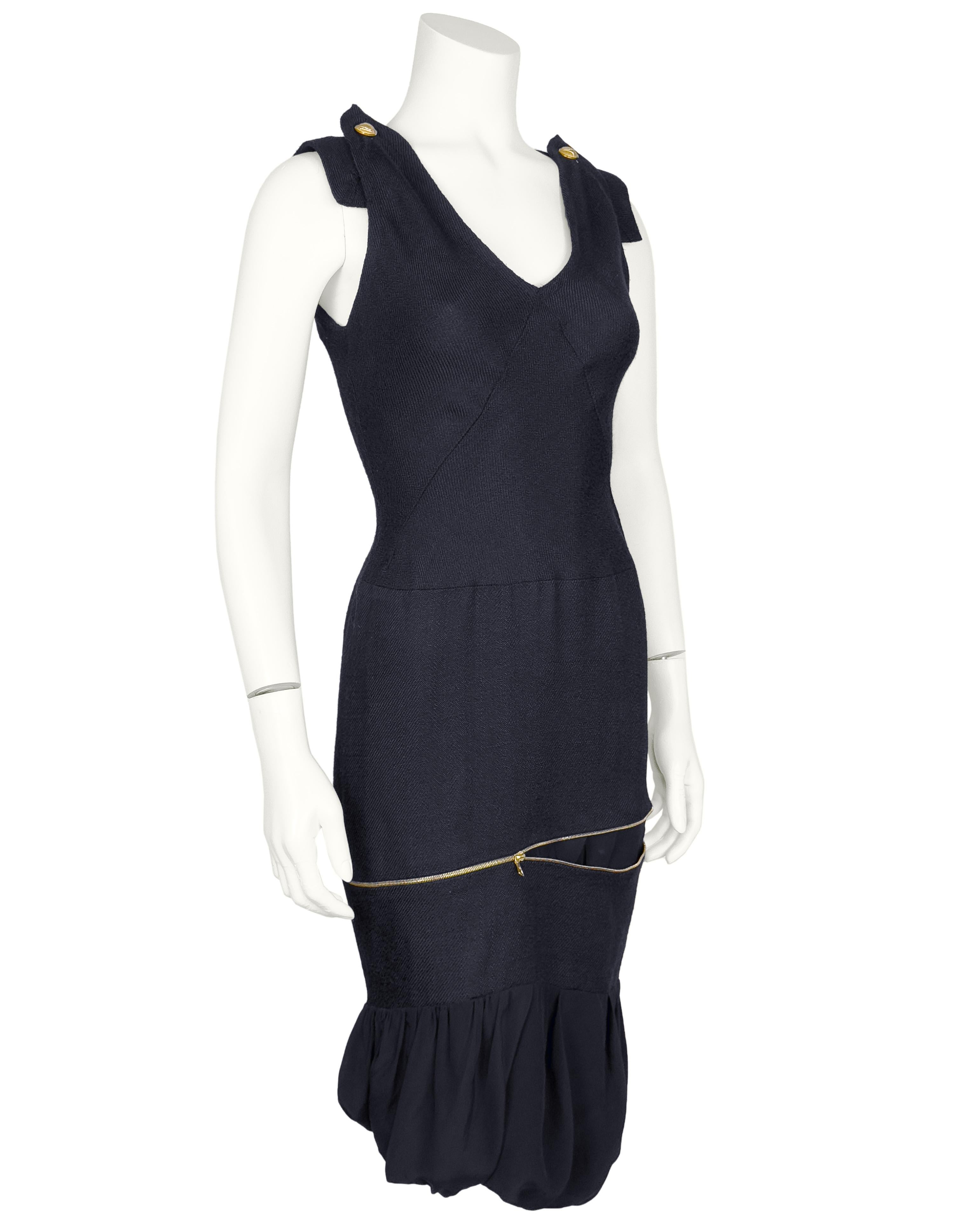 Nero Balenciaga by Nicolas Ghesquière - Abito con zip a spirale in seta Primavera Estate 2005 in vendita