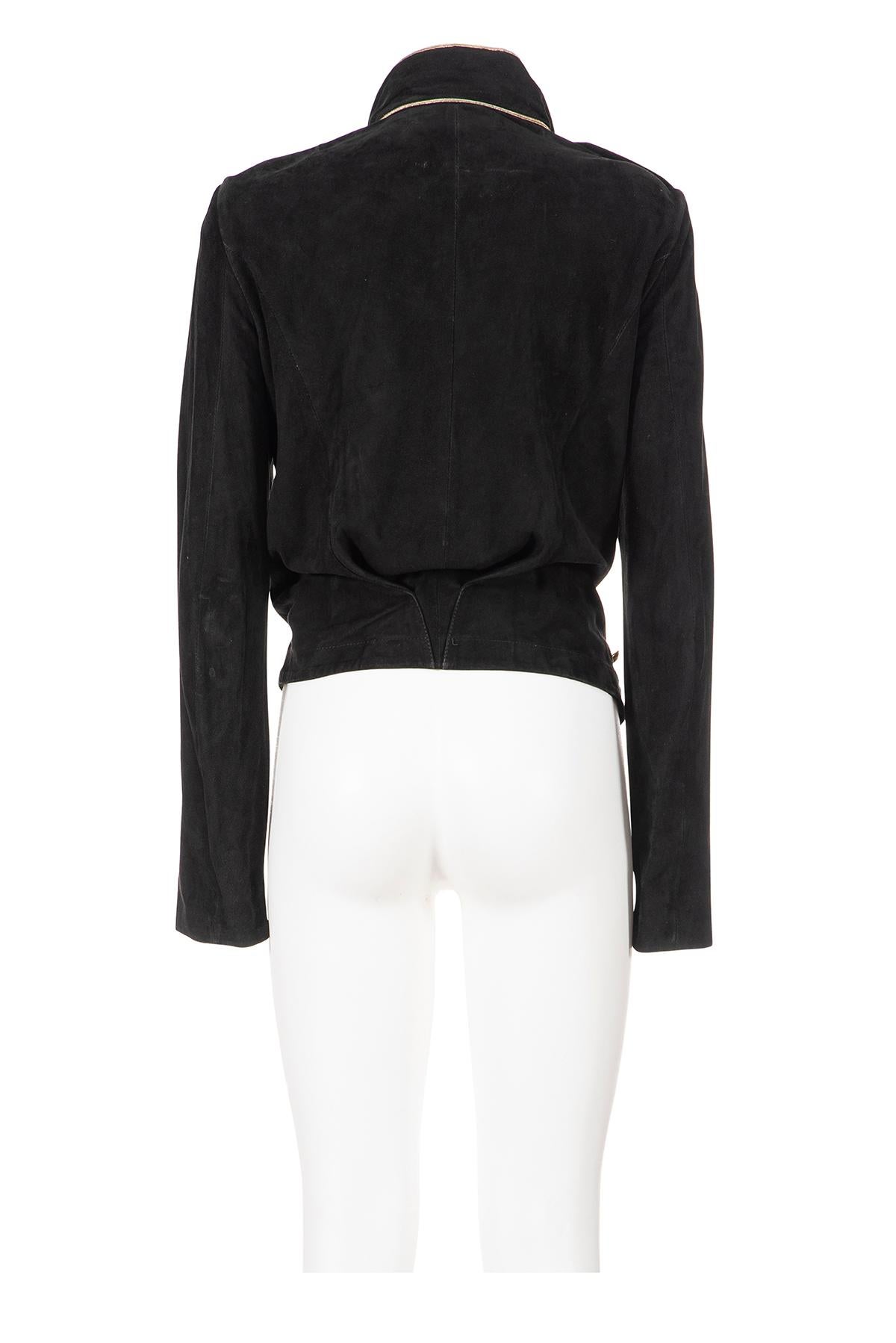 Black BALENCIAGA BY NICOLAS GHESQUIÈRE SS 05 Iconique et rare veste marine en daim en vente
