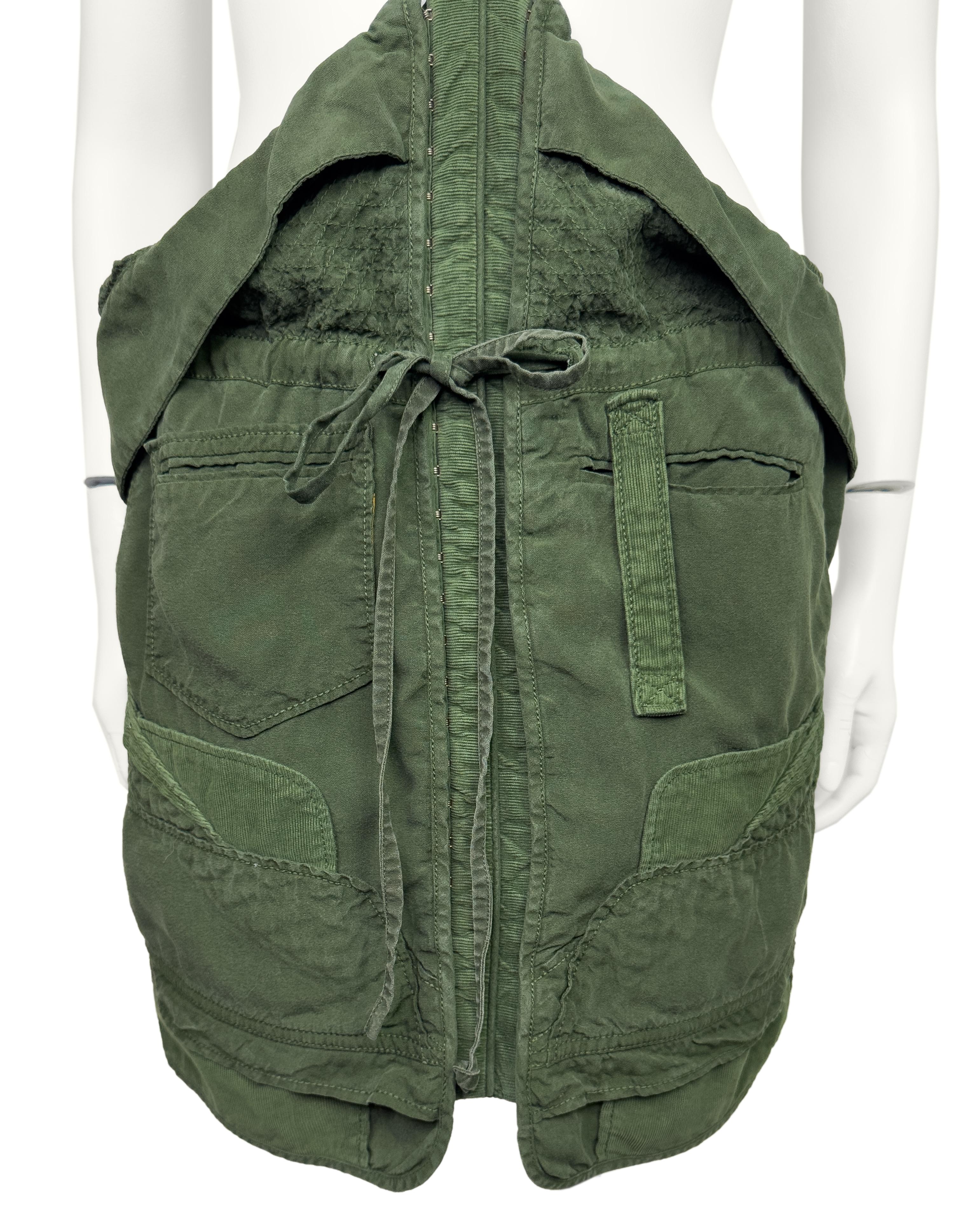 Balenciaga by Nicolas Ghesquière SS 2002 Grüner Cargo Style Halter Rock/Romper im Angebot 1