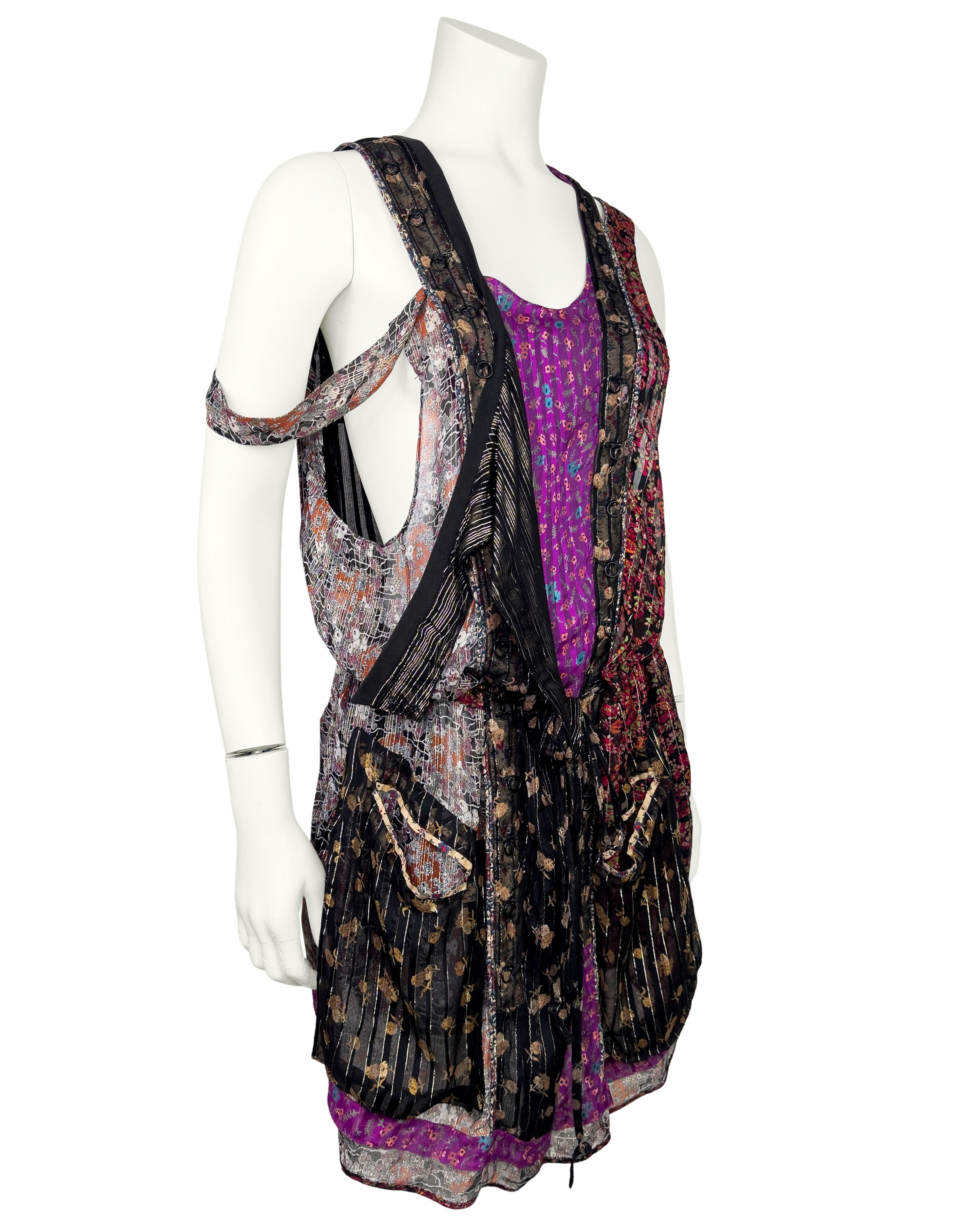 Black Balenciaga by Nicolas Ghesquière SS 2002 Patchwork Silk Floral Chiffon Dress