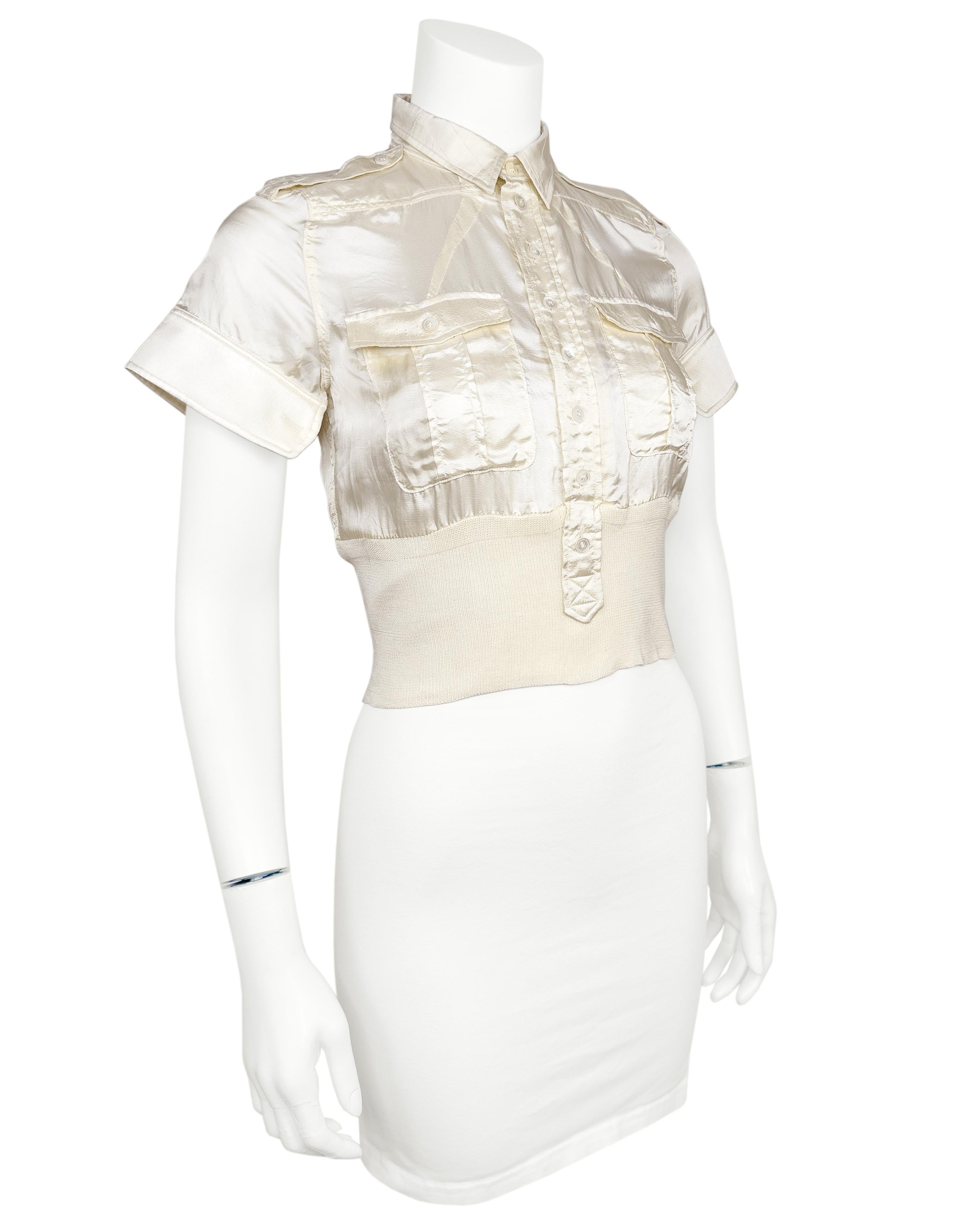 Beige Balenciaga by Nicolas Ghesquière SS 2003 Cropped Satin Scuba Top