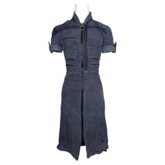 Balenciaga by Nicolas Ghesquière SS 2003 - Vestito con zip patchwork grigio-blu in passerella